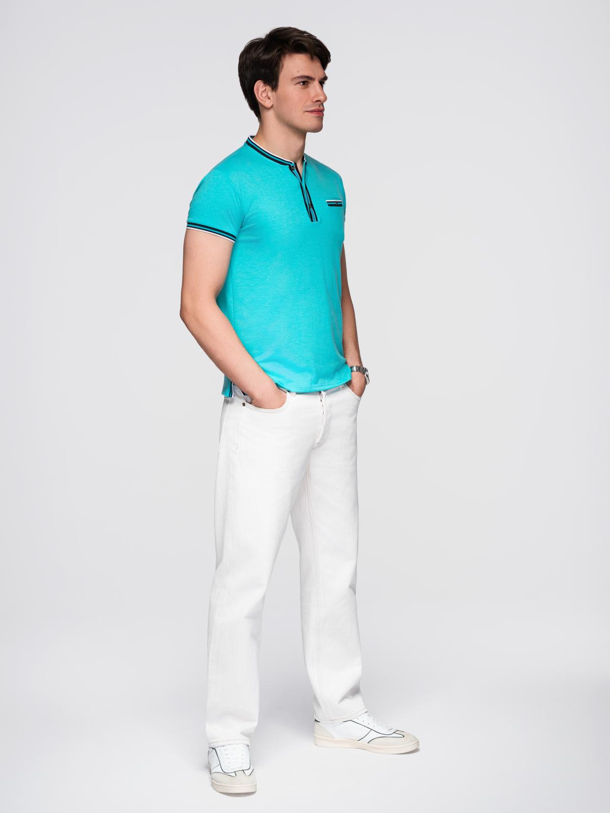 Ombre Men's henley t-shirt with decorative ribbing - turquoise