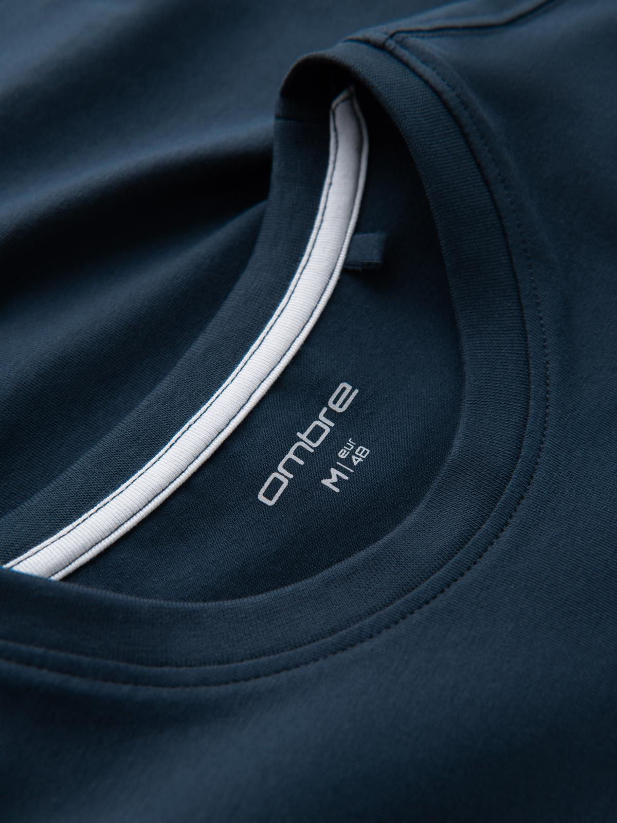Ombre Men's SLIM FIT T-shirt with round neckline and logo - navy blue