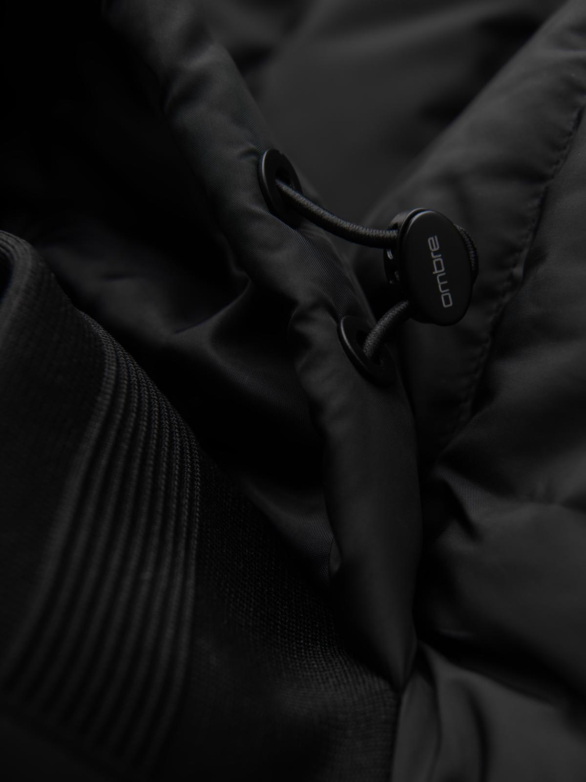 Ombre Quilted bomber jacket with hood and knitted sleeves - black