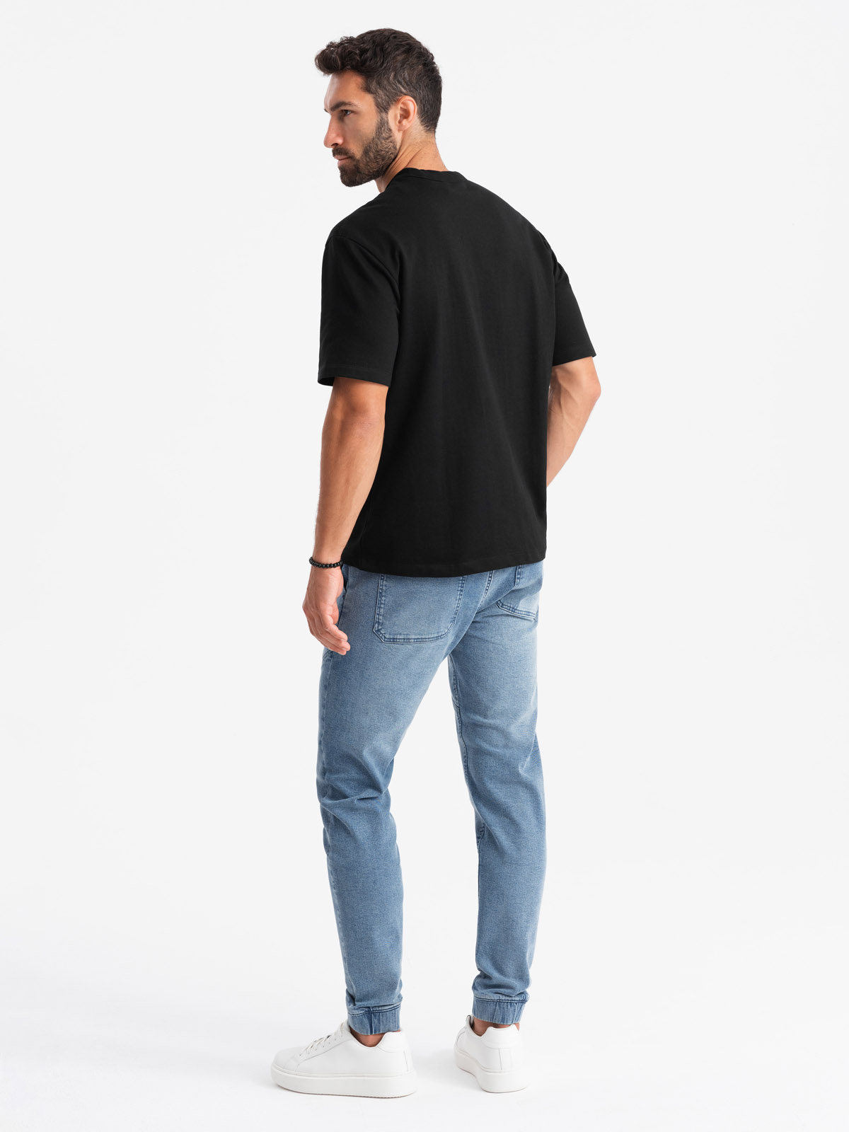 Ombre Men&#039;s denim joggers with asymmetrical stitching - blue