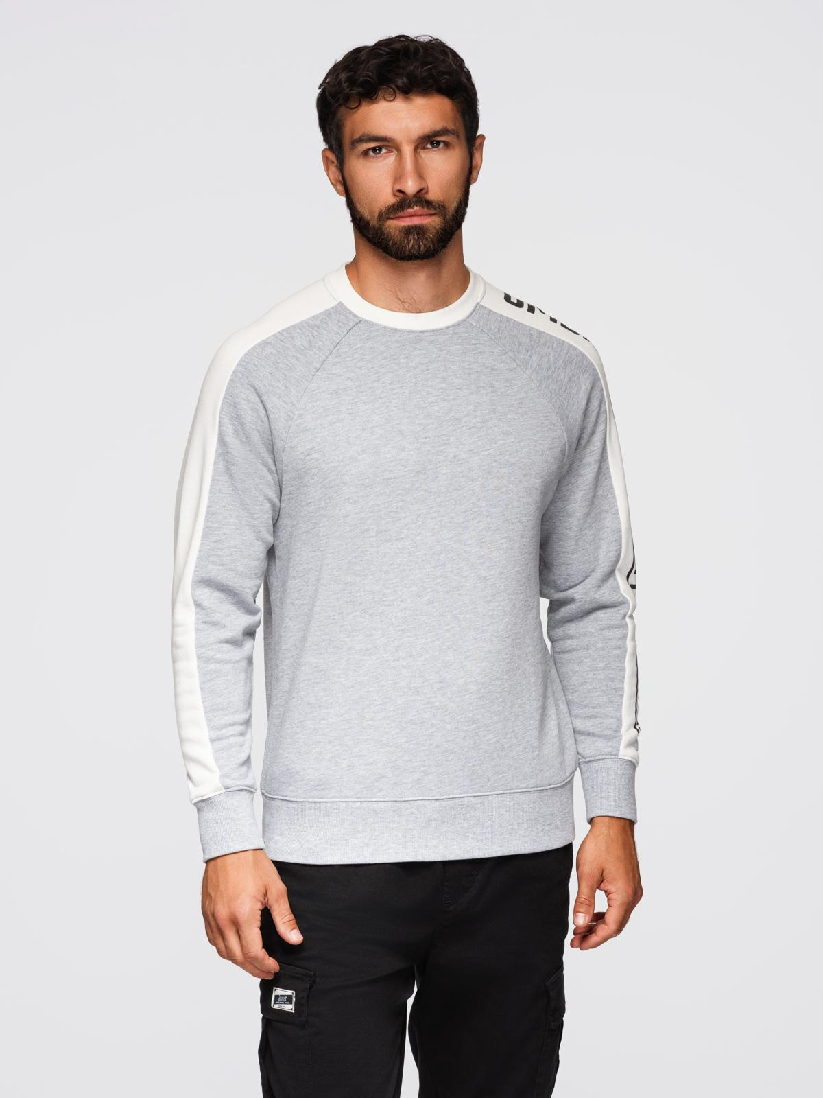 Ombre Men's sweatshirt with contrasting stripes and raglan sleeves - grey melange