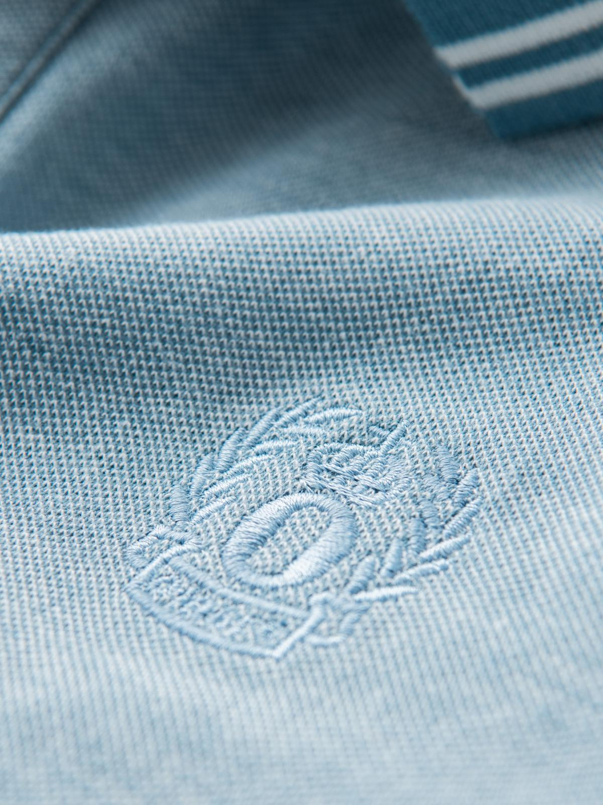 Ombre Men's melange polo longsleeve with embroidery - blue melange