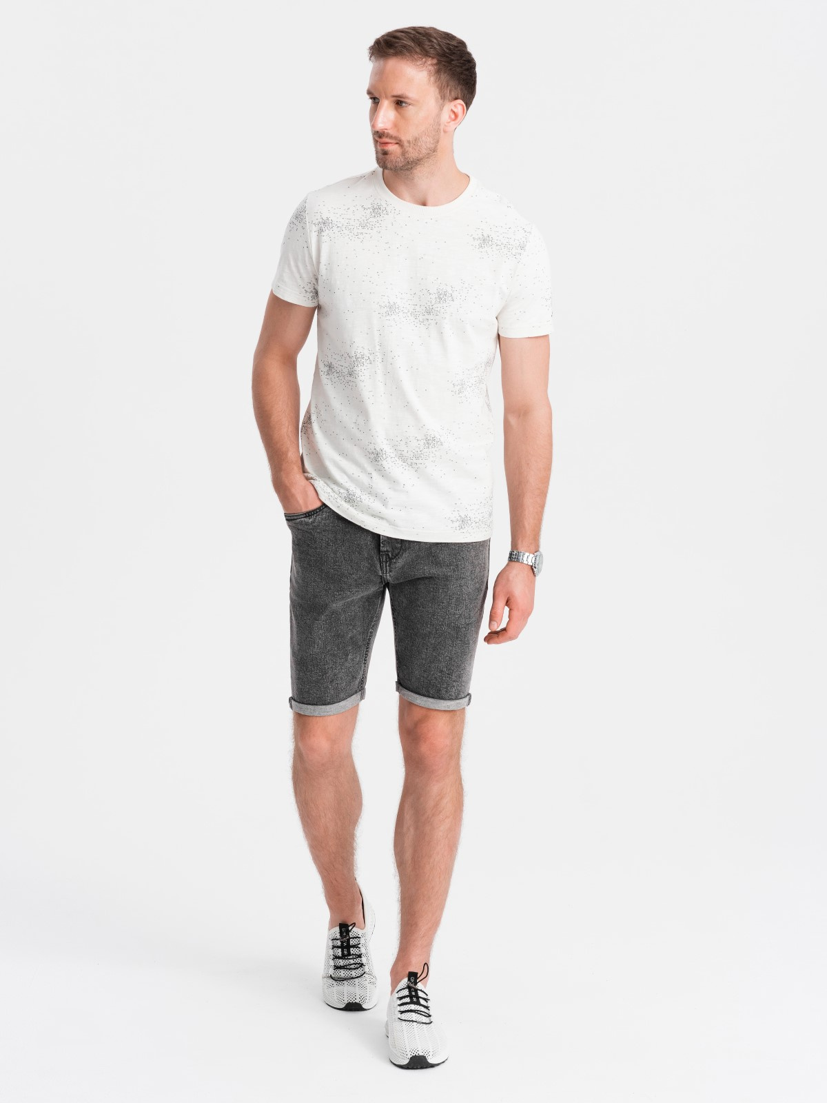 Ombre Men's denim shorts with rolled up legs - gray