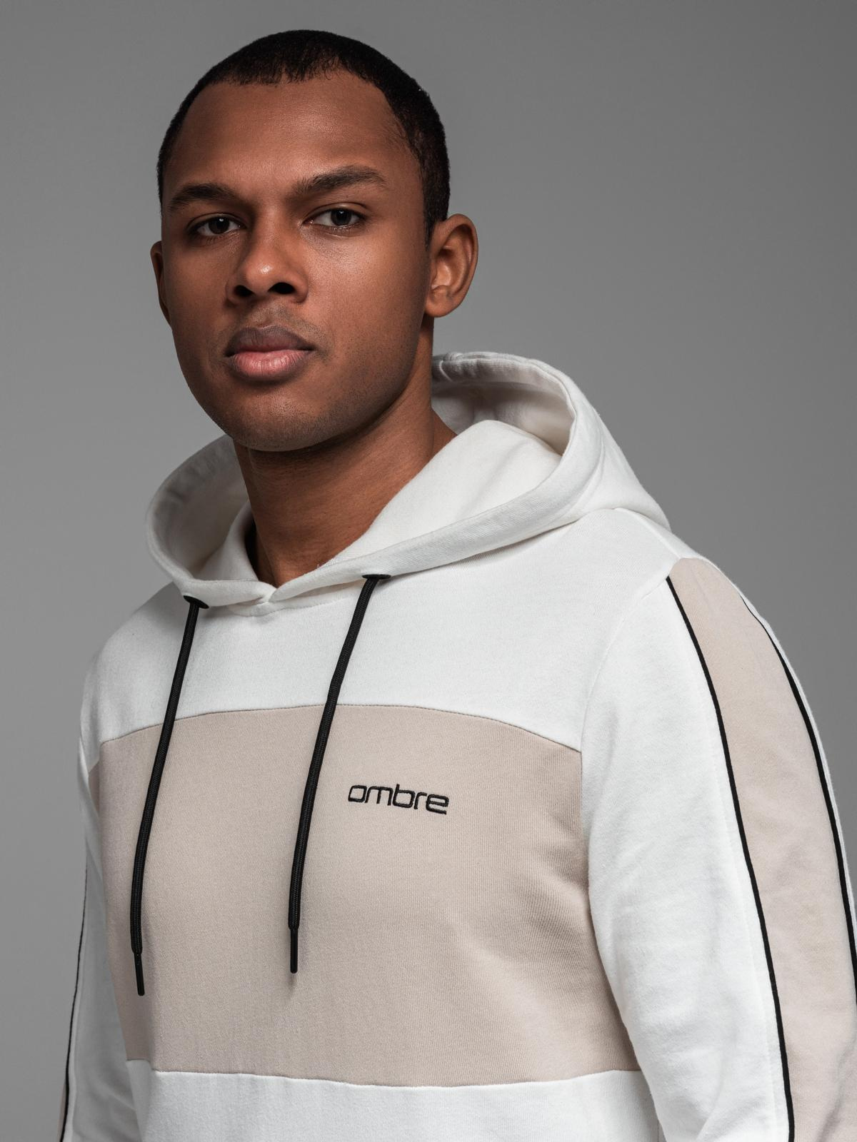 Ombre Men's cotton hoodie with contrasting elements - white