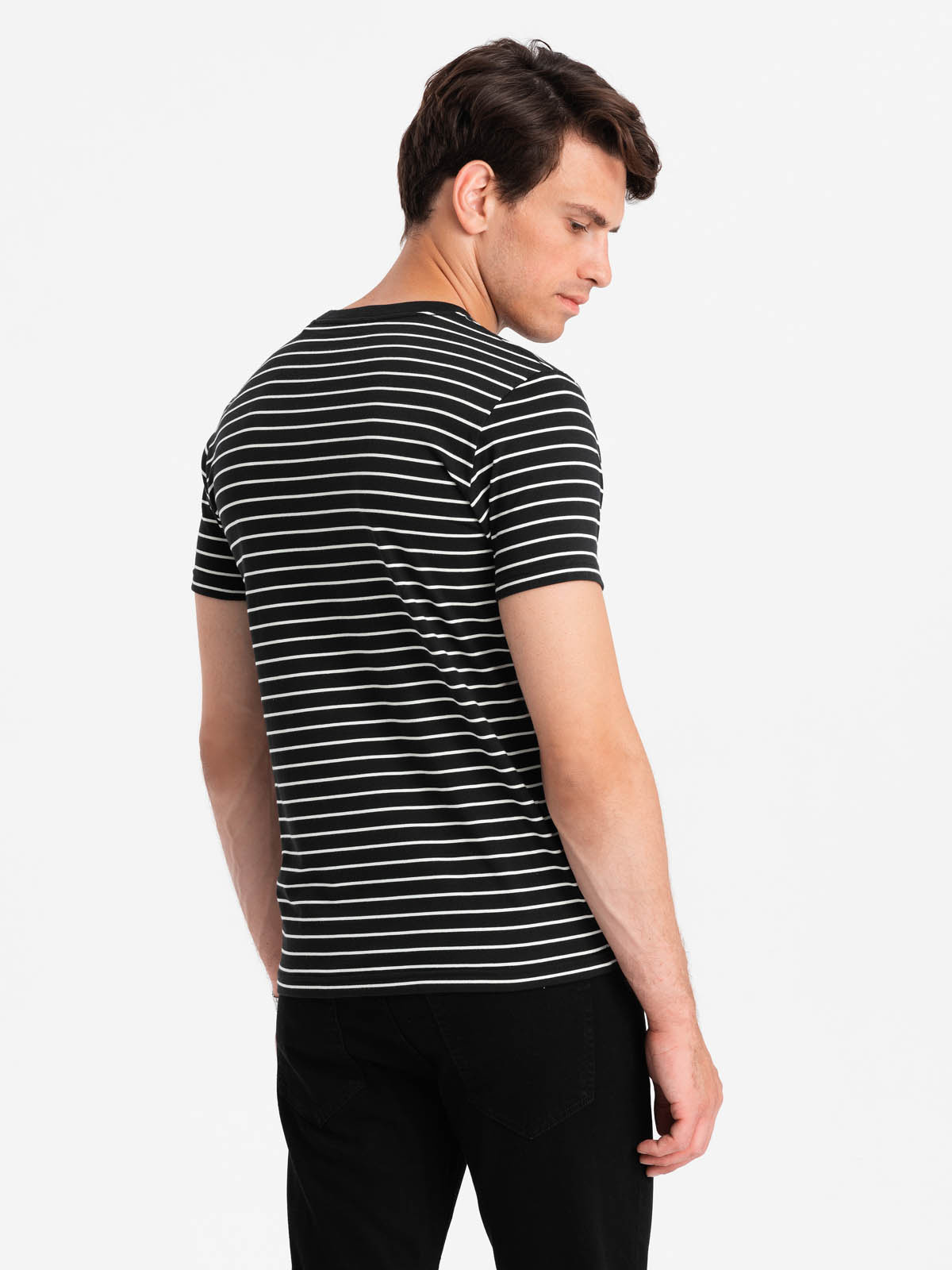 Men's striped t-shirt with patch by Ombre Design - black and white