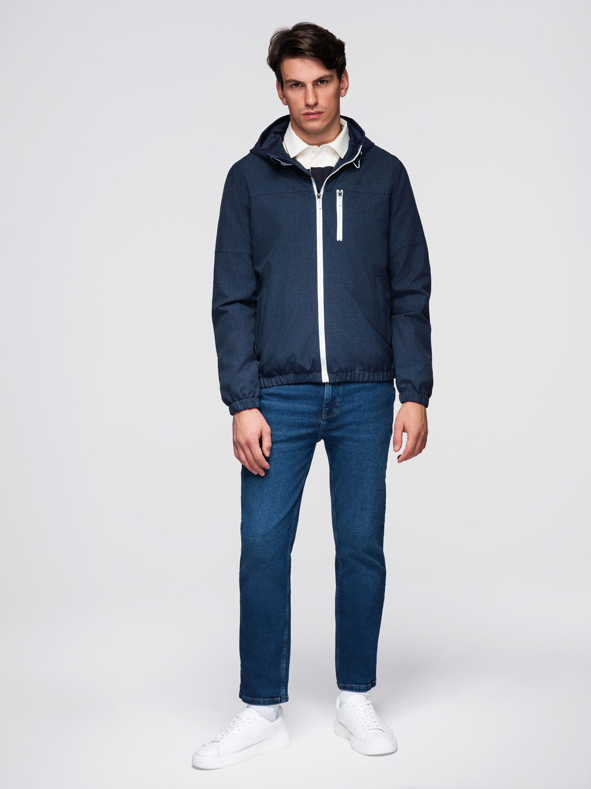 Ombre Men&#039;s lightweight sports jacket with fleece lining - navy blue