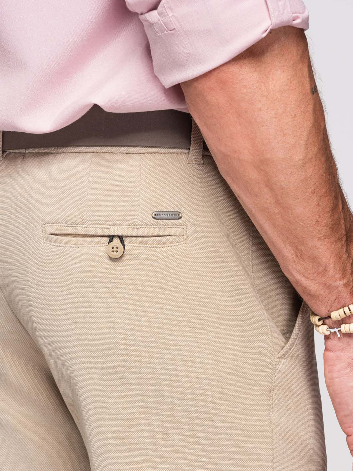 Ombre Men's SLIM FIT short shorts in melange structured knit - sand