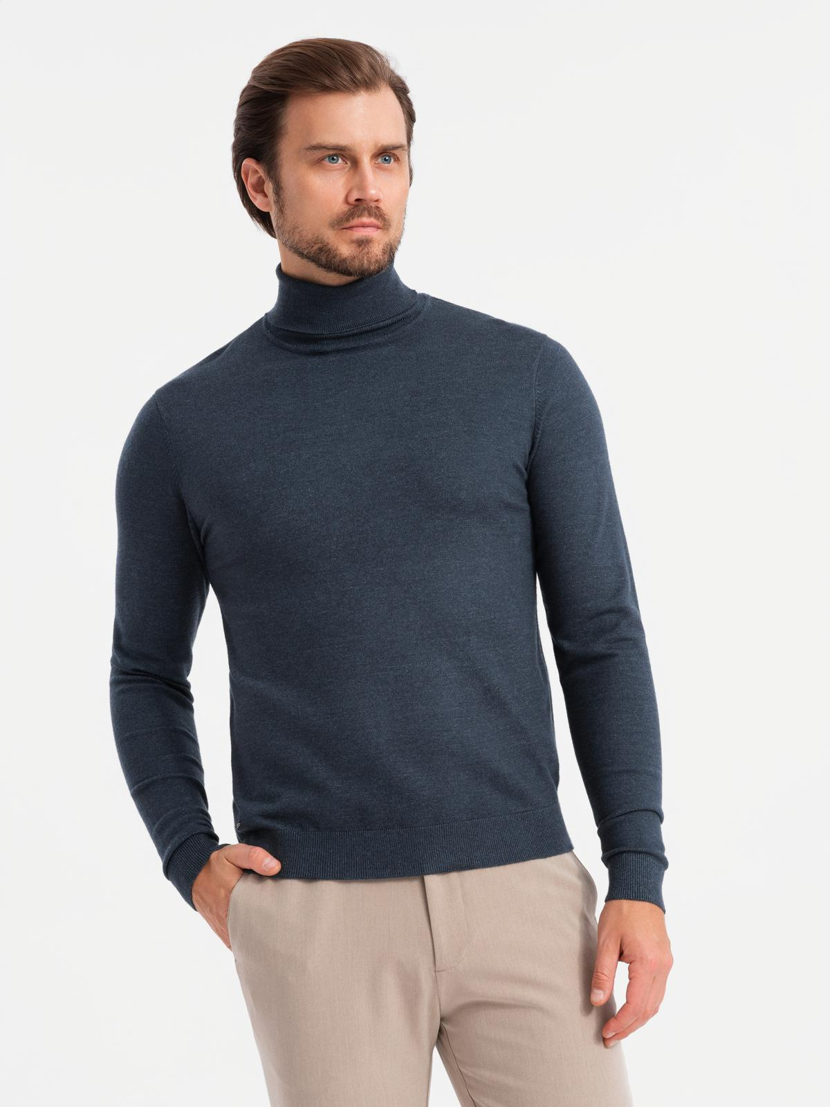 Ombre Men's knitted turtleneck with viscose - navy blue