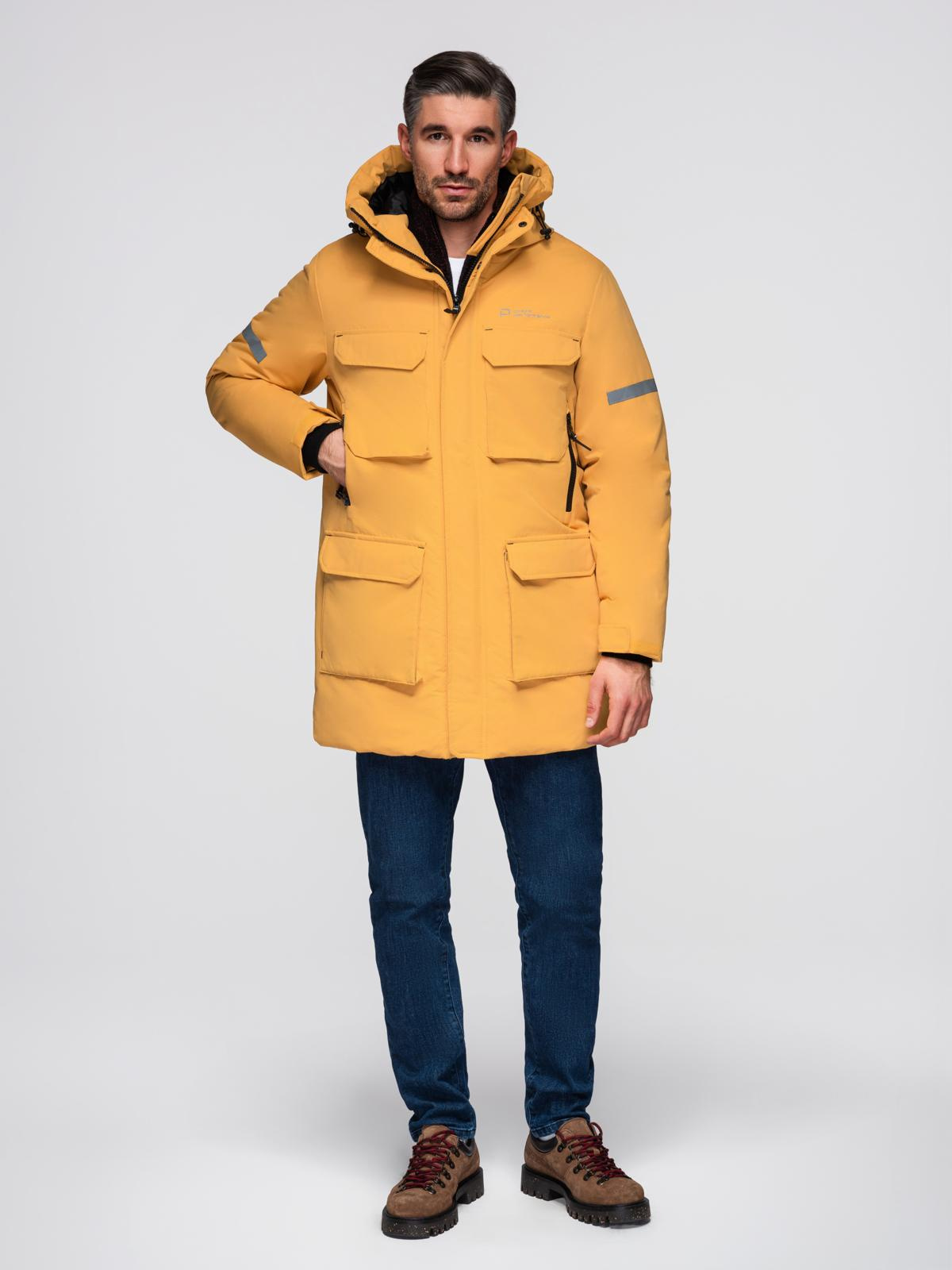 Ombre Men&#039;s long insulated jacket with reflective elements - yellow