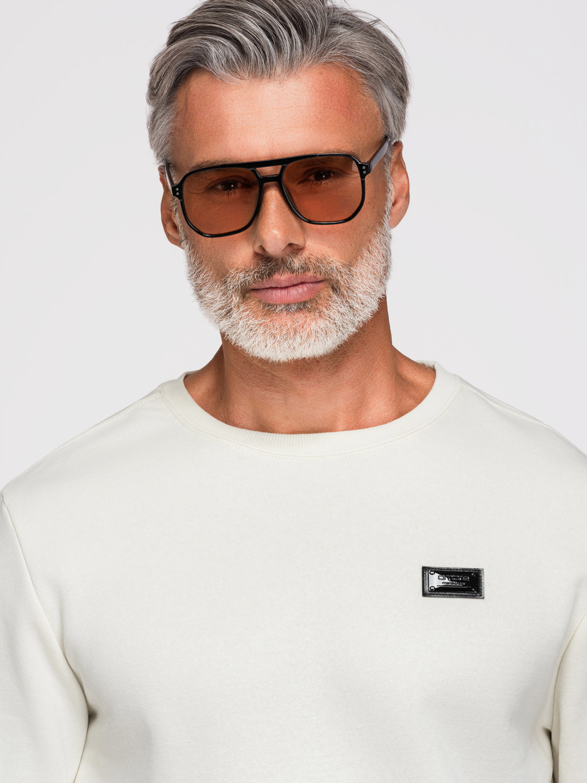 Ombre Men's non-stretch sweatshirt with metal pin - cream