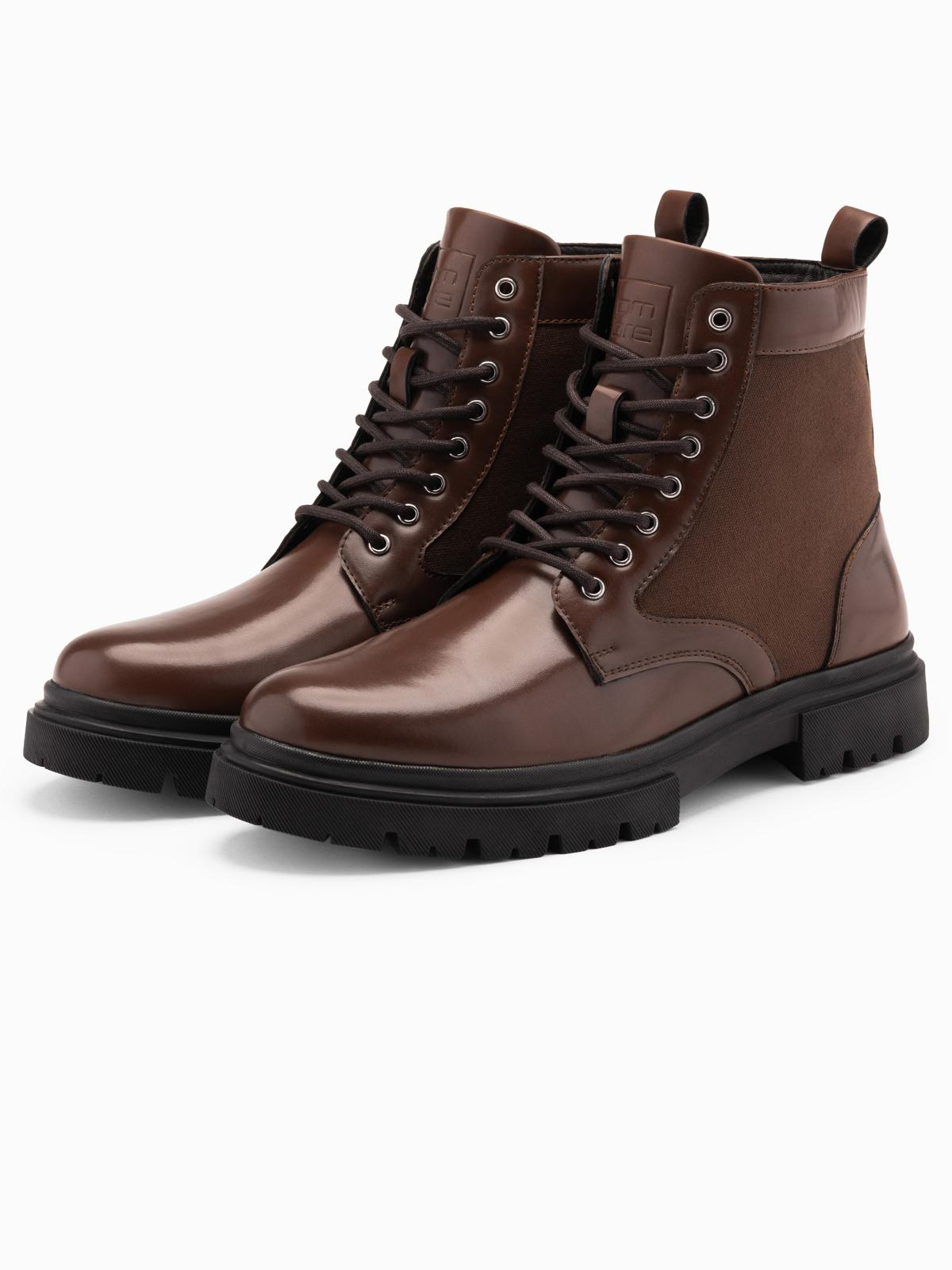 Ombre Men&#039;s trapper boots with high upper made of combined materials - dark brown