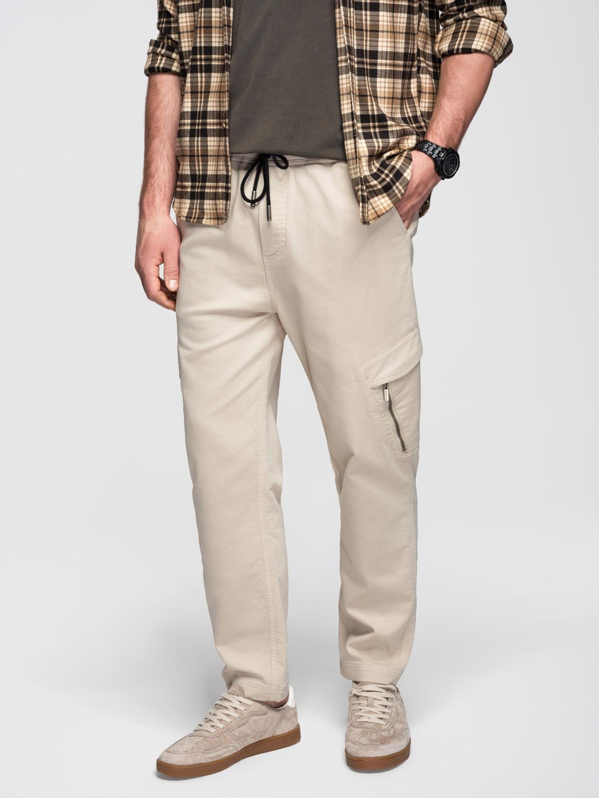 Ombre Men's knitted joggers with cargo pockets - cream