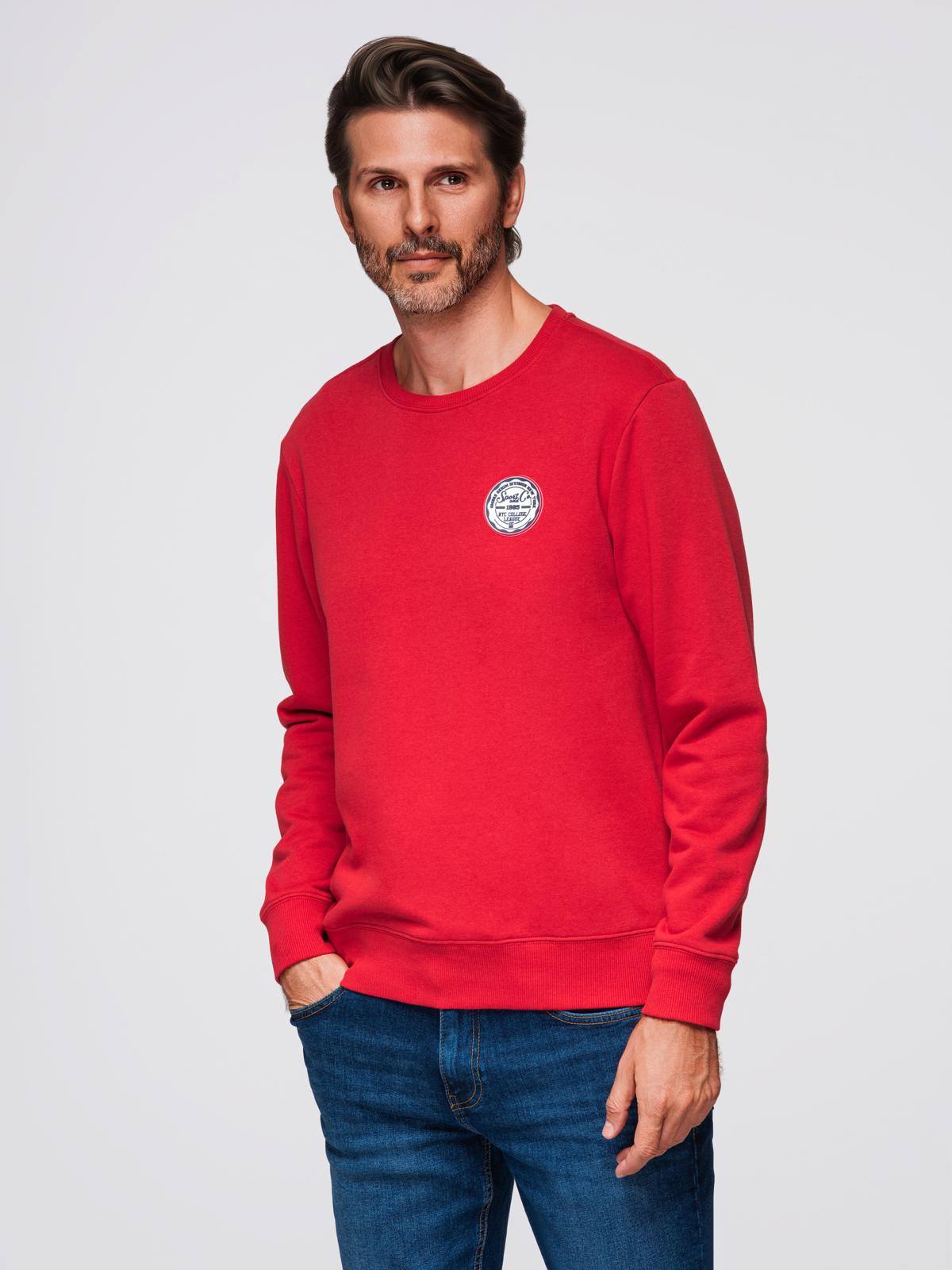 Ombre Men&#039;s non-stretch sweatshirt with college style patch - red