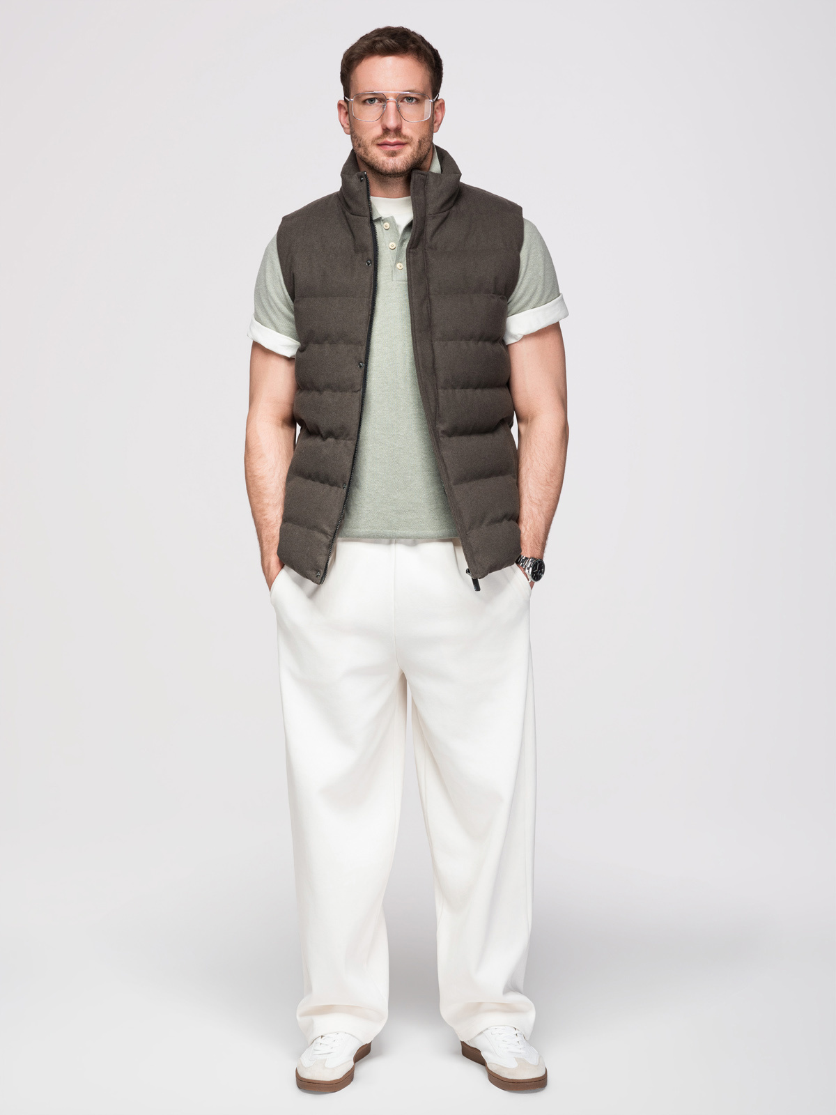 Ombre Men's quilted wool sleeveless jacket - olive melange