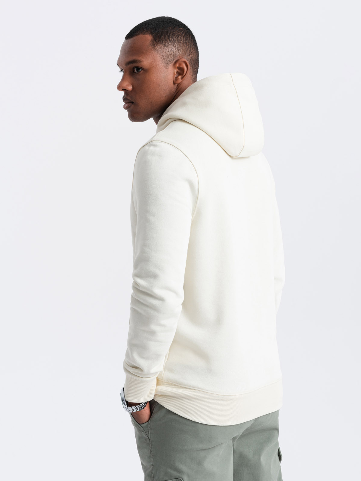 Ombre Men&#039;s BASIC cotton kangaroo hooded sweatshirt - cream