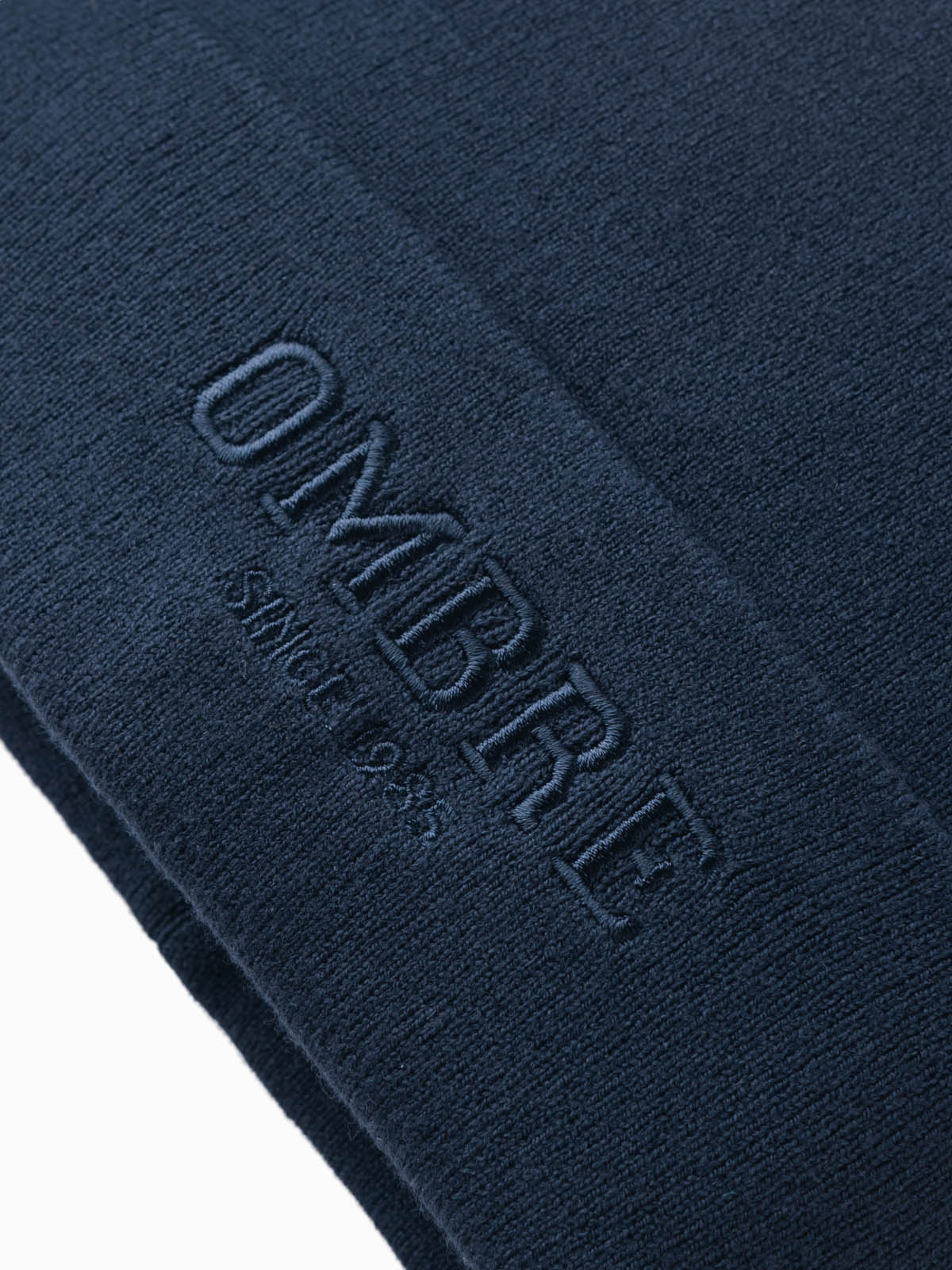 Ombre Men's knitted beanie hat with embroidered inscription - navy blue