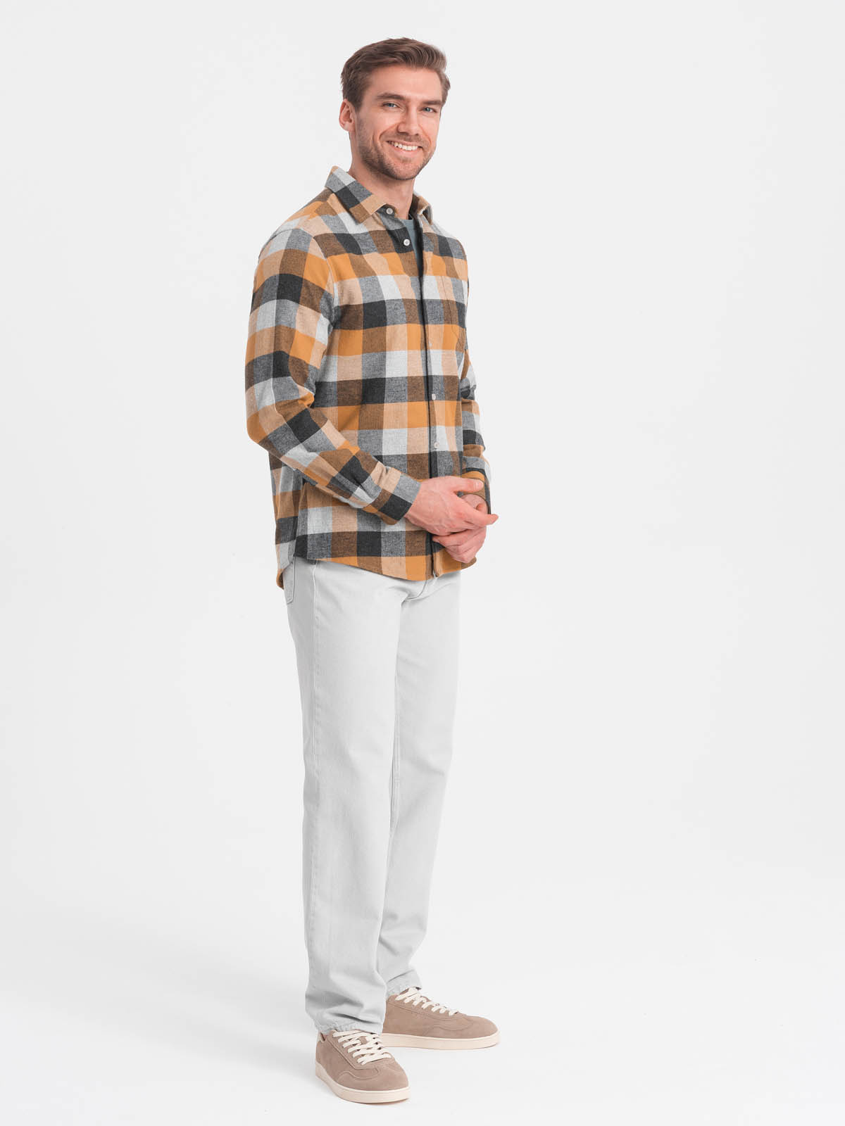 Ombre Men's plaid flannel shirt - yellow and black