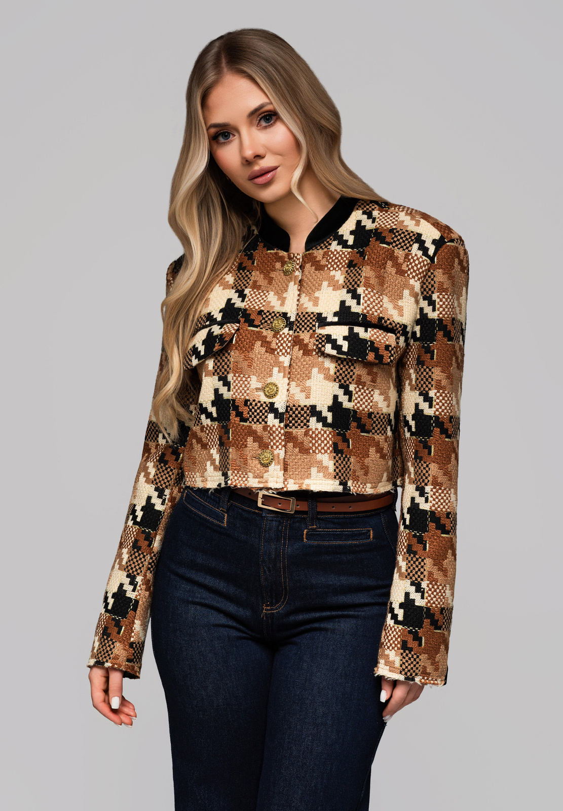 Edoti Women's short stand-up jacket with wool OW-BLZB-0103 v1