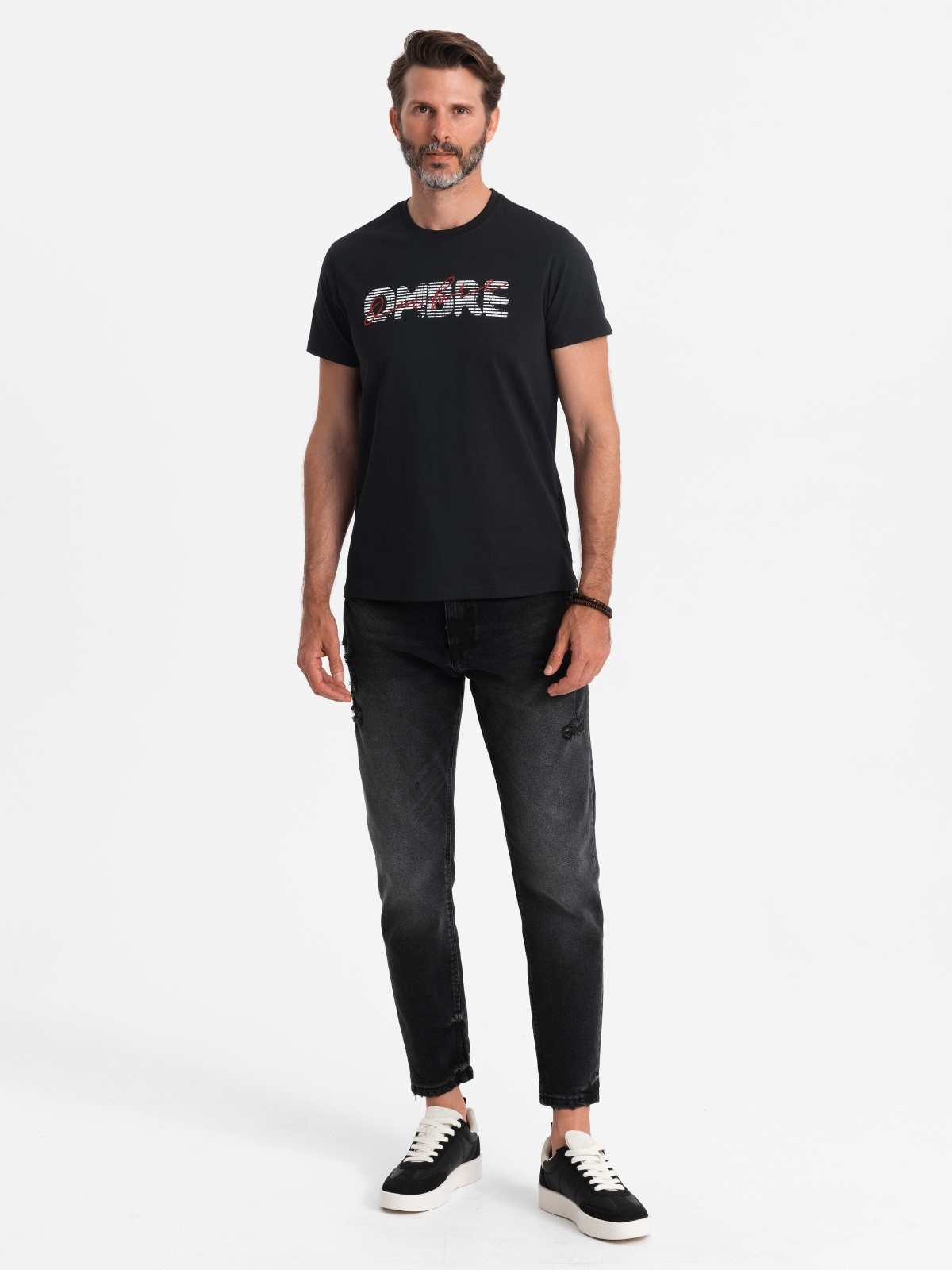 Ombre Men's cotton t-shirt with double printed logo - black