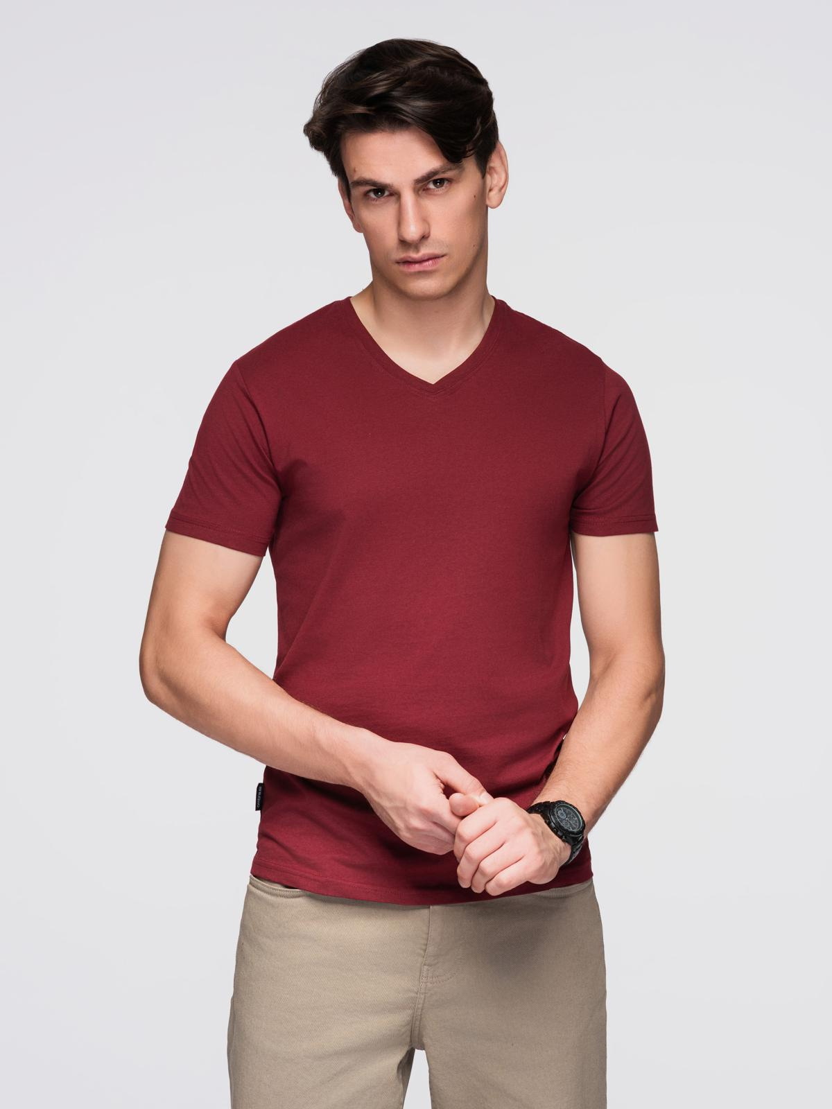 Ombre BASIC men's cotton classic tee shirt with a v-neck - maroon