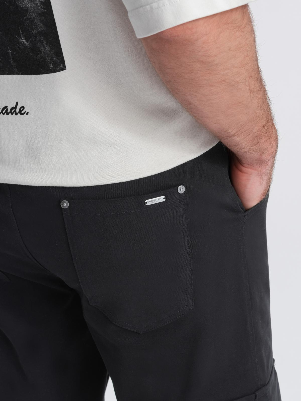 Ombre Men&#039;s cargo pants STRAIGHT LEG with stripes on pockets - black