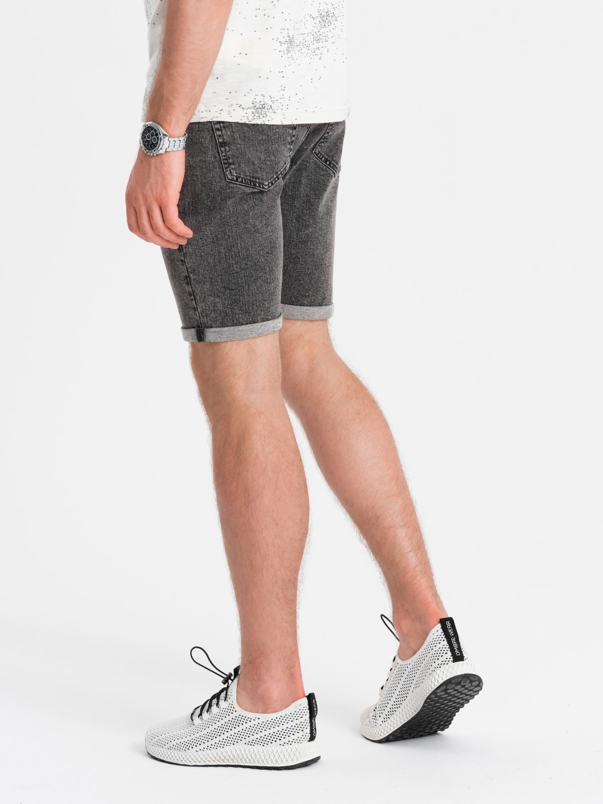 Ombre Men's denim shorts with rolled up legs - gray