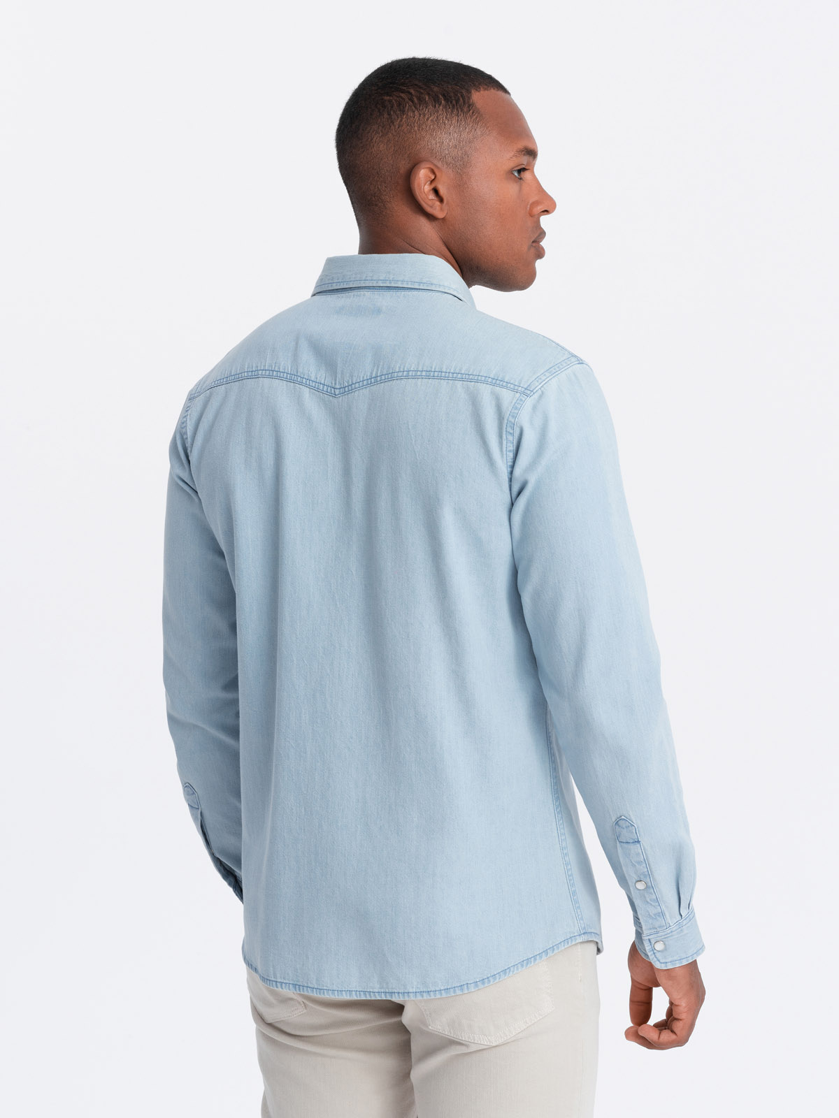 Ombre Men's denim snap shirt with pockets - light blue