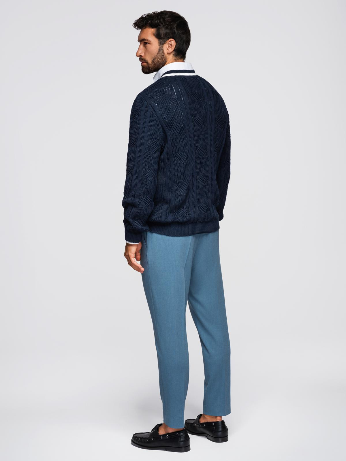 Ombre Men&#039;s plaid sweater with crew neckline - navy blue