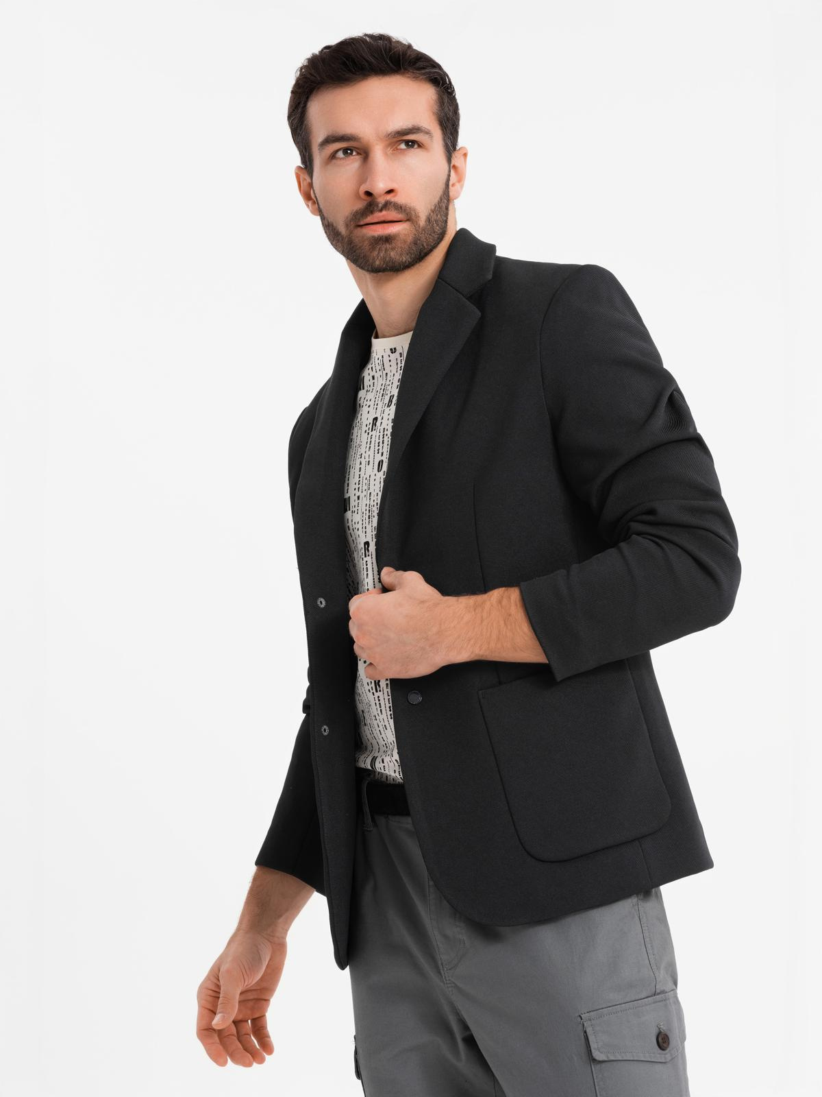 Ombre Men's jacket with high collar and hood - black
