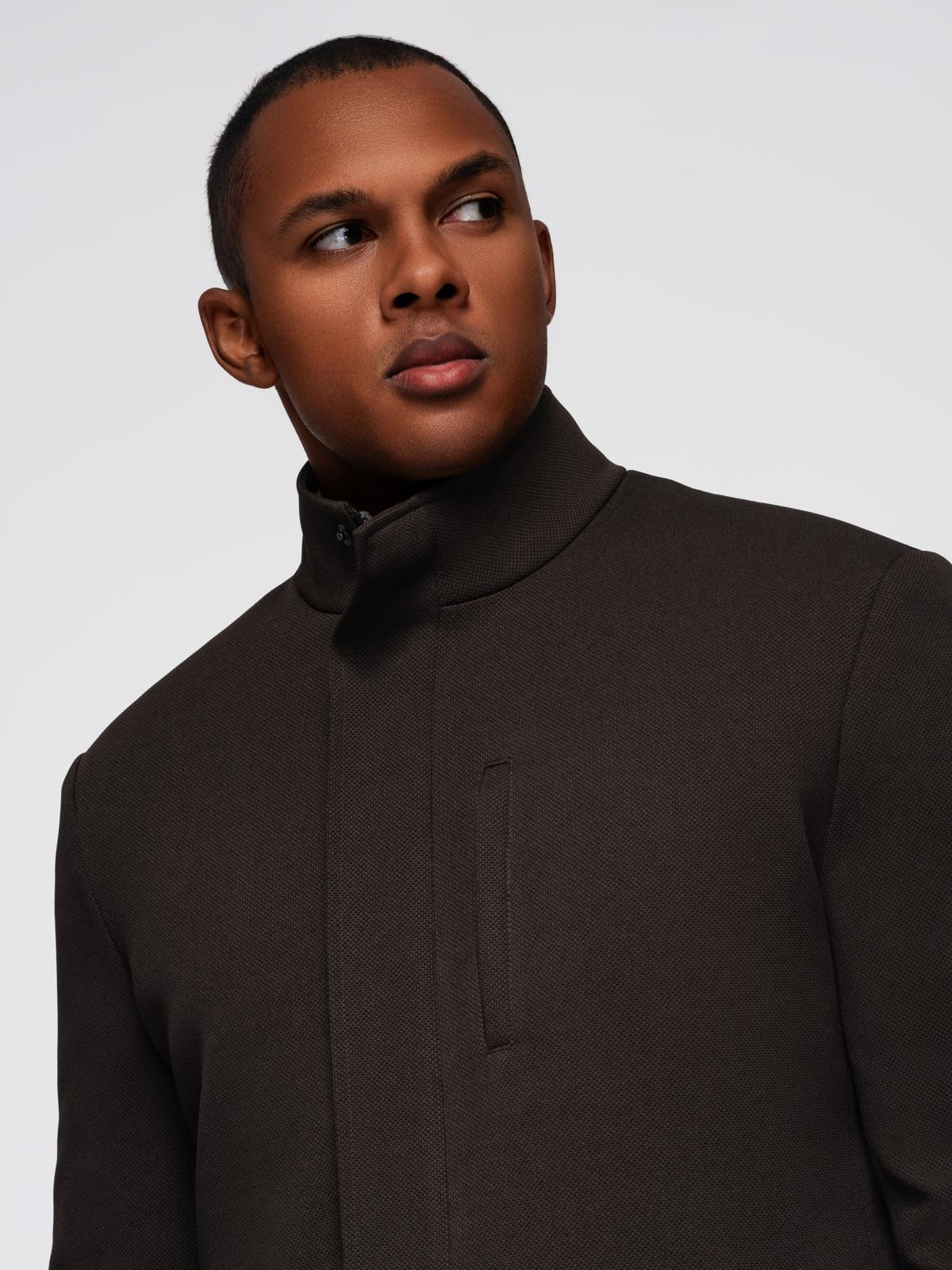 Ombre Structured fitted coat for men with high collar - dark brown