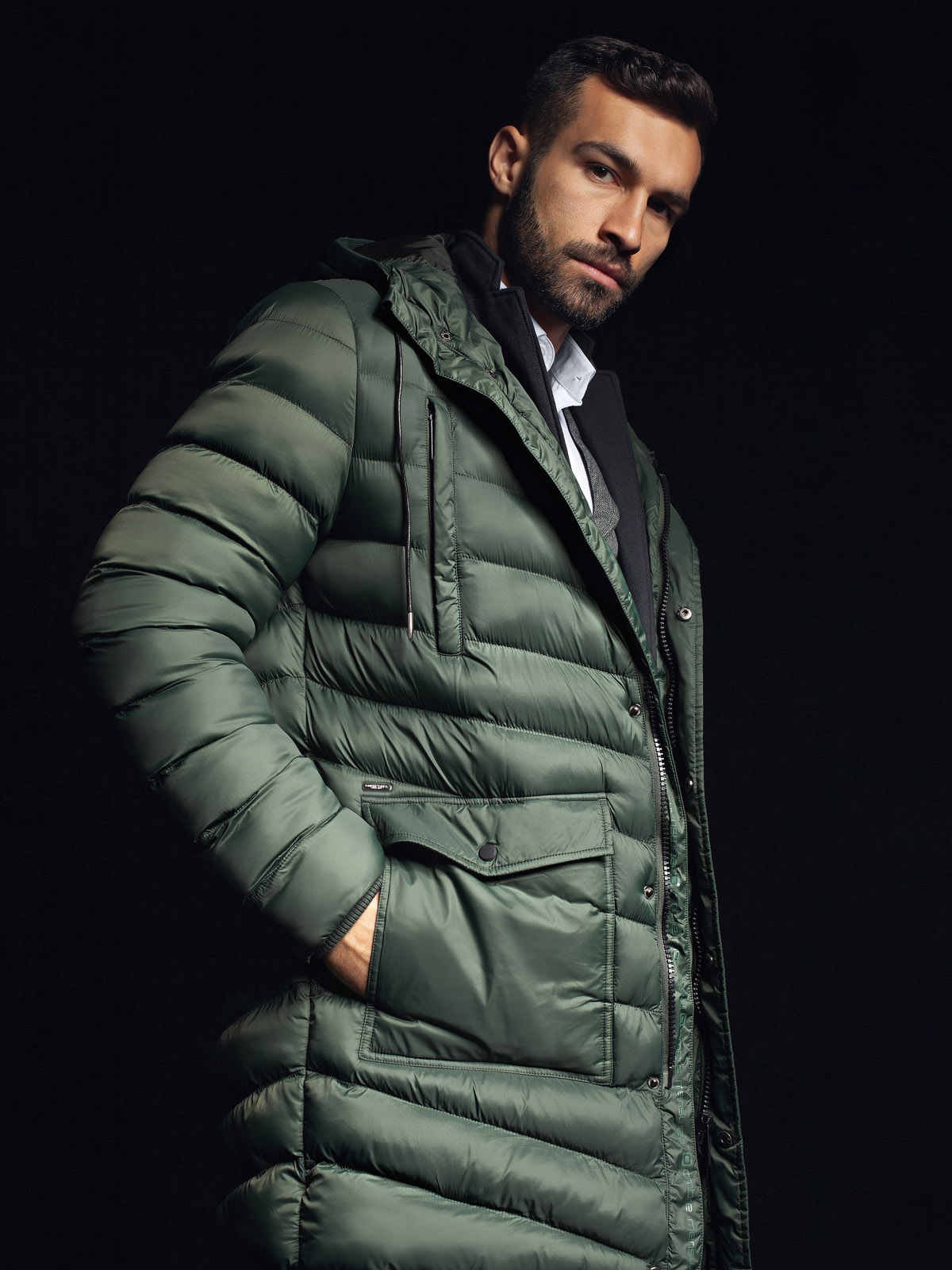 Ombre Men's winter quilted parka jacket - dark olive green