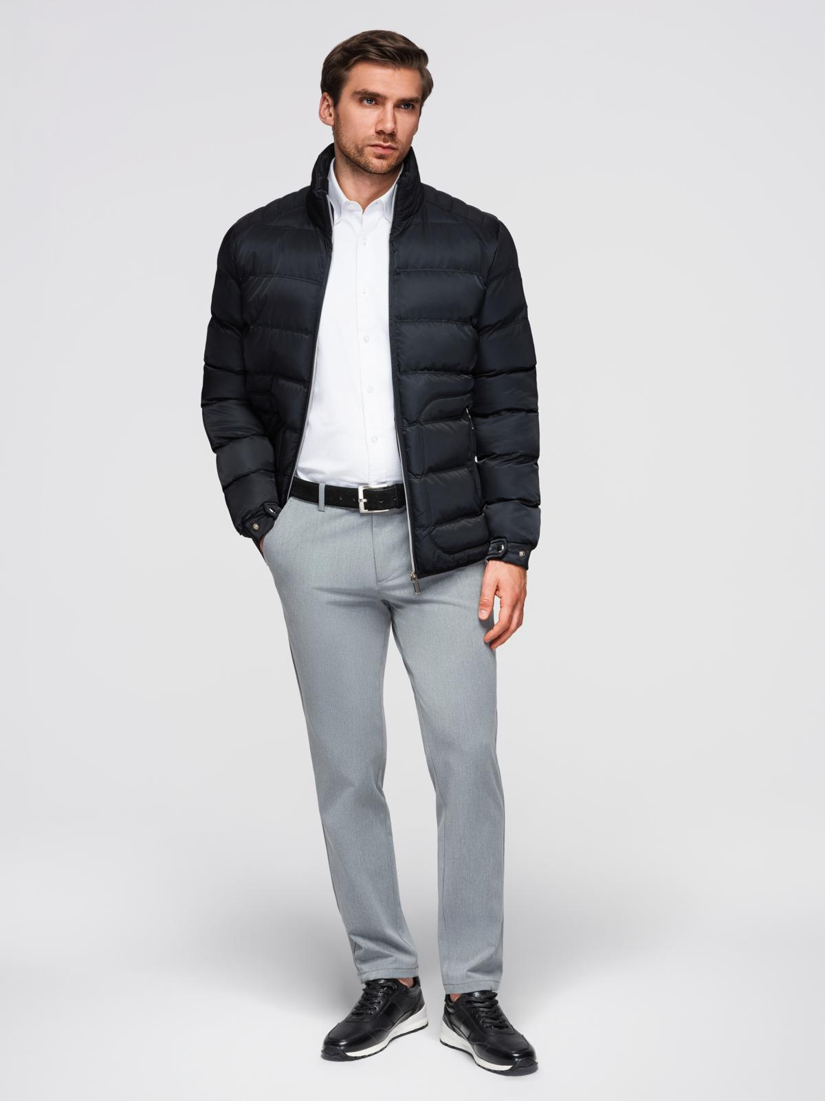 Ombre Men&#039;s quilted jacket with gloss and stand-up collar - black