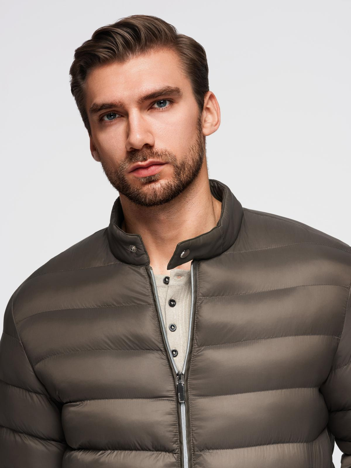 Ombre Classic quilted men&#039;s jacket with stand-up collar - olive