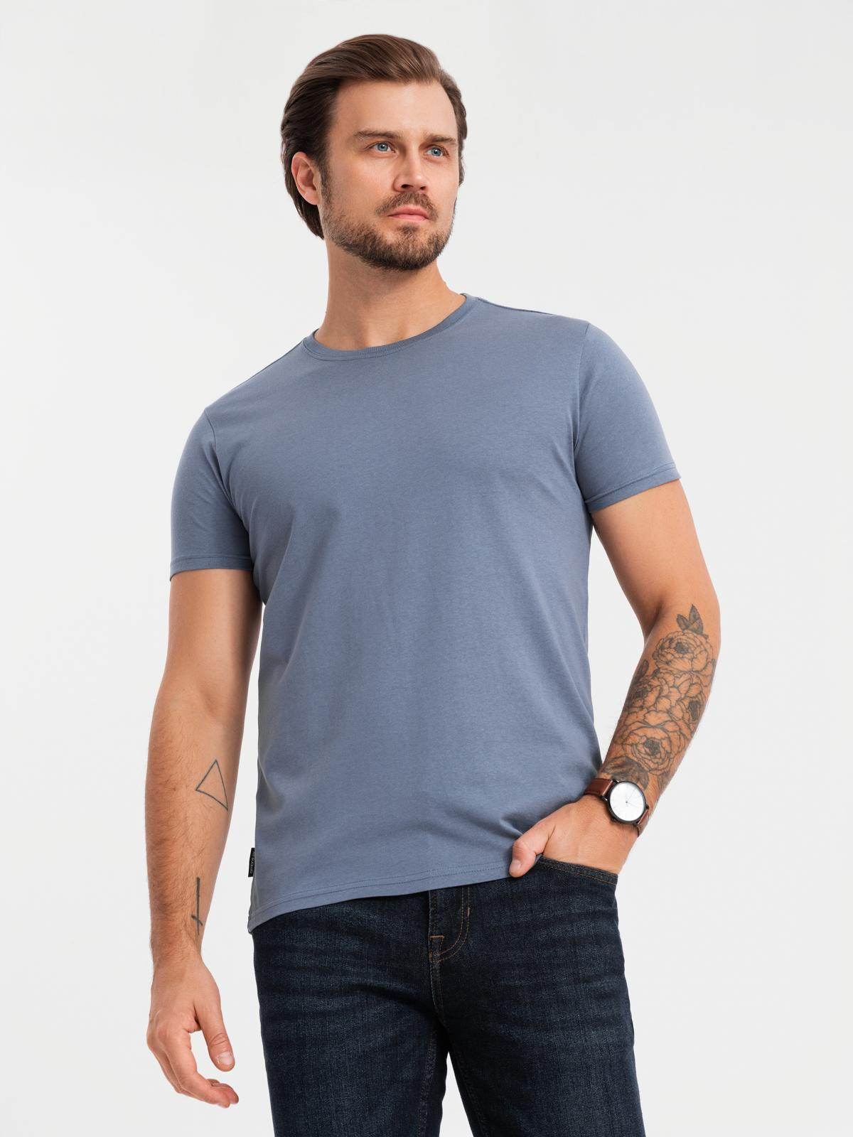 Ombre BASIC men's cotton shirt set with round neckline - white/graphite/blue denim