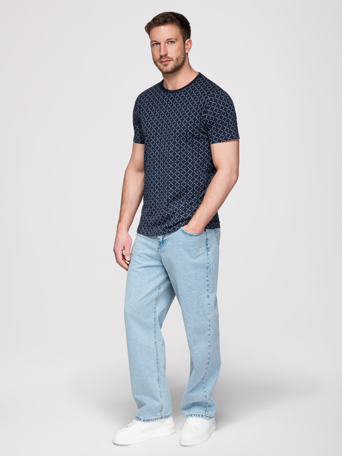 Ombre Men's full print knit shirt - navy blue