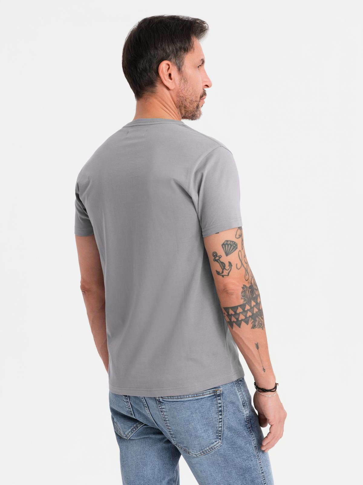Ombre Men's t-shirt with button neckline and suede trim - grey