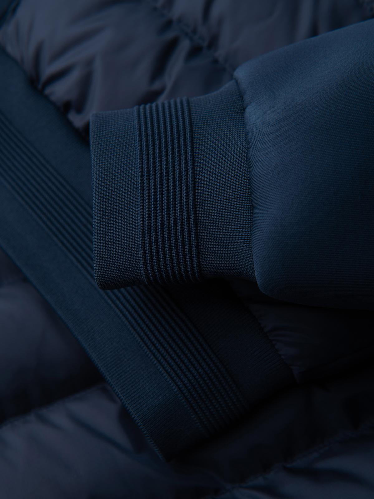 Ombre Quilted bomber jacket with hood and knitted sleeves - navy blue