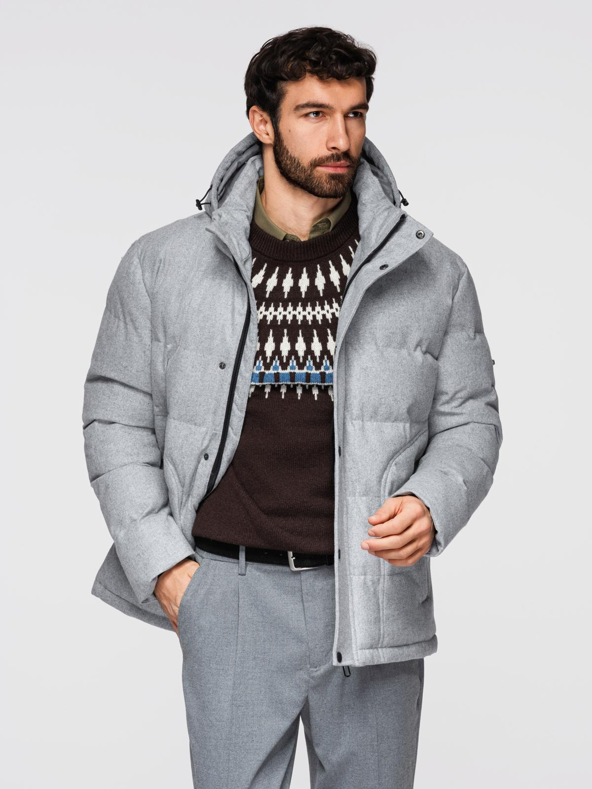 Ombre Men's lightweight jacket with mesh lining and hood - grey