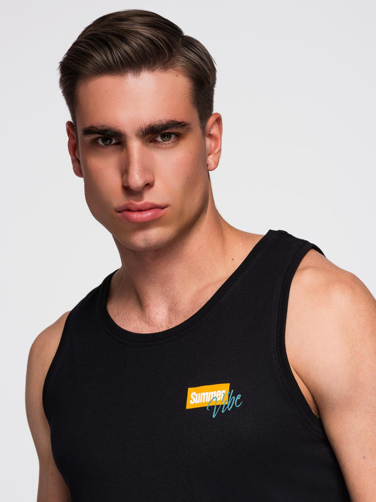 Ombre Men's Summer Vibe printed cotton tank top - black