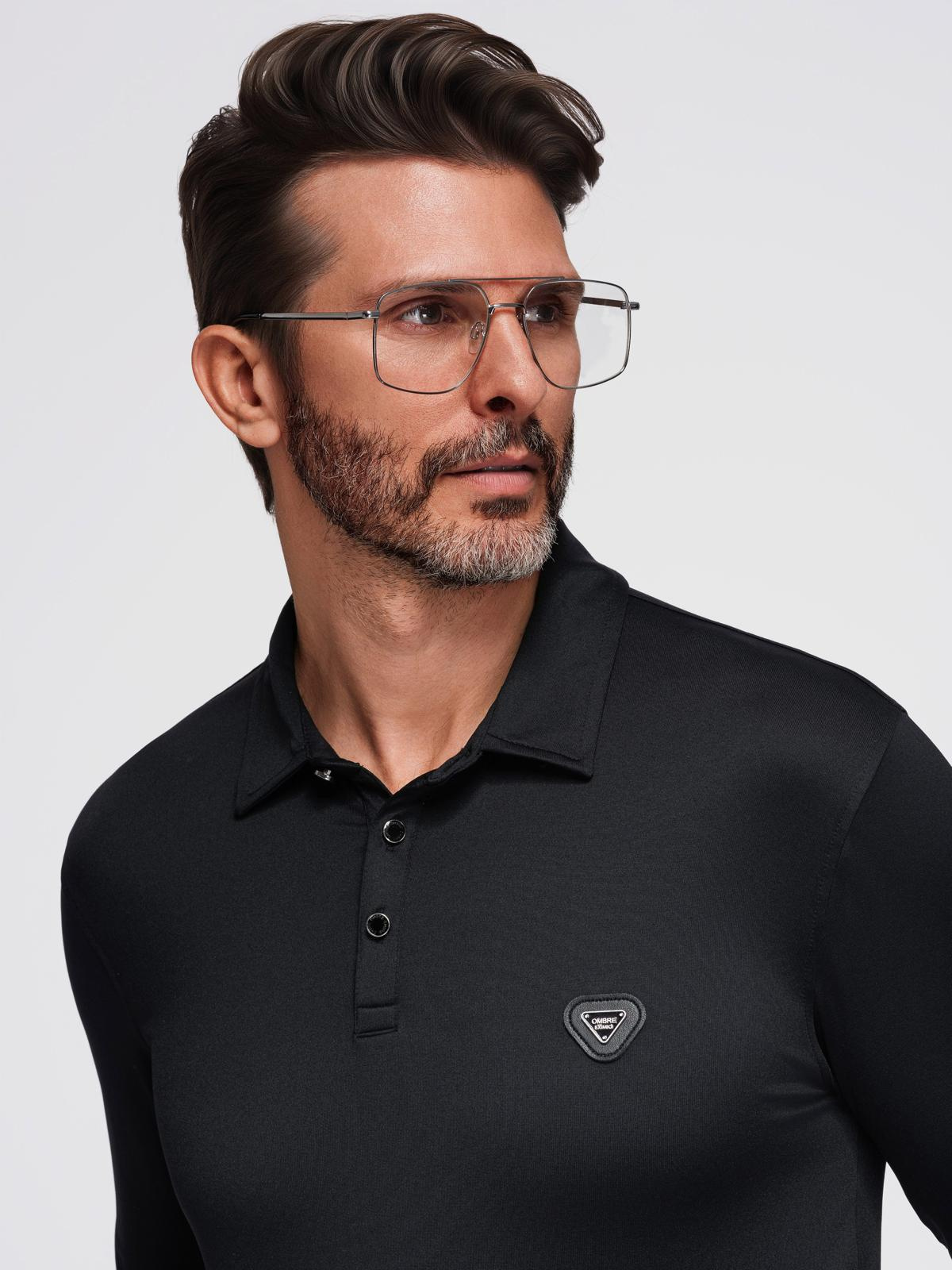 Ombre Polo long sleeve shirt with elegant branded buttons - black