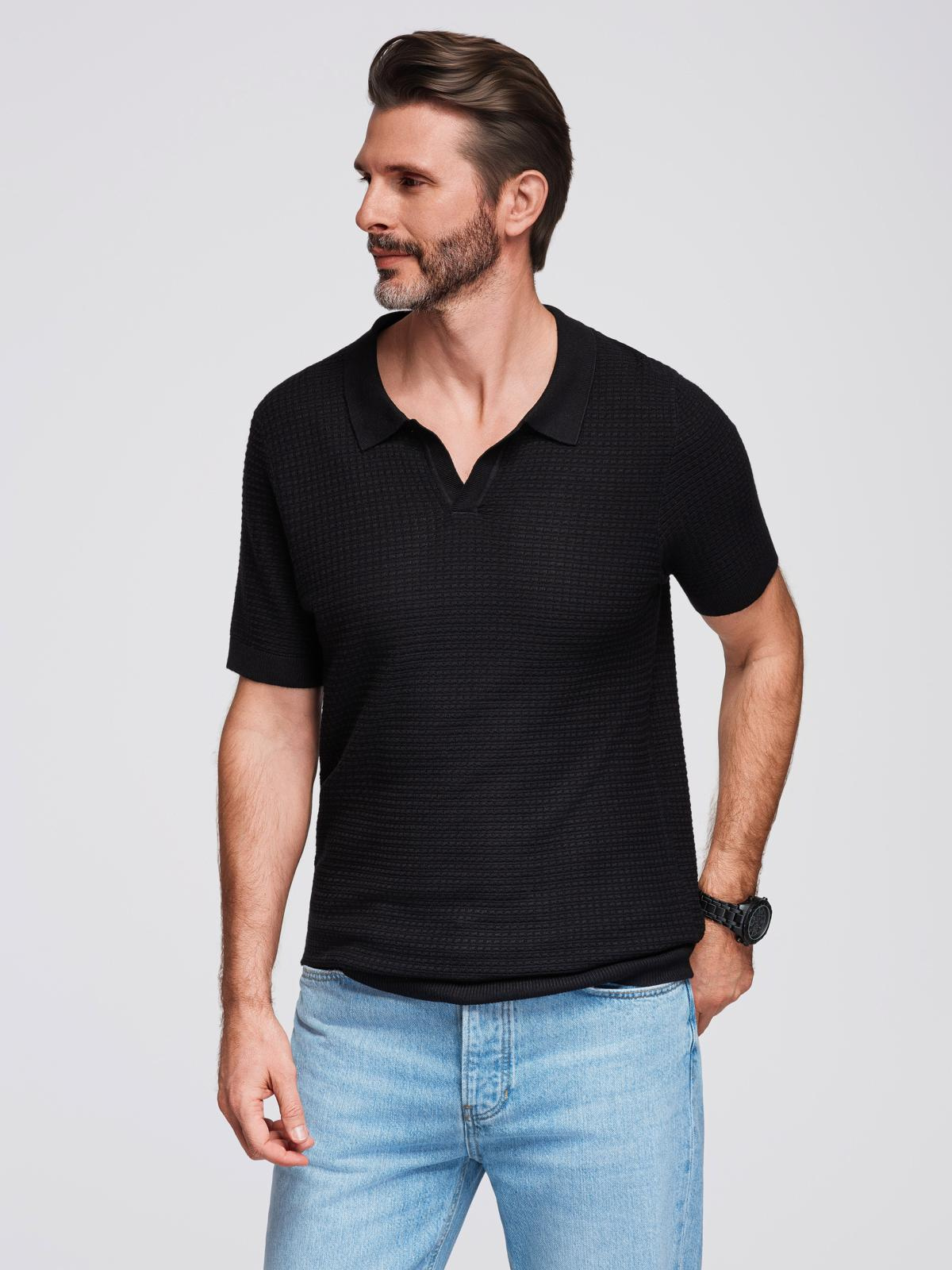 Ombre Men&#039;s knitted unbuttoned polo shirt - black