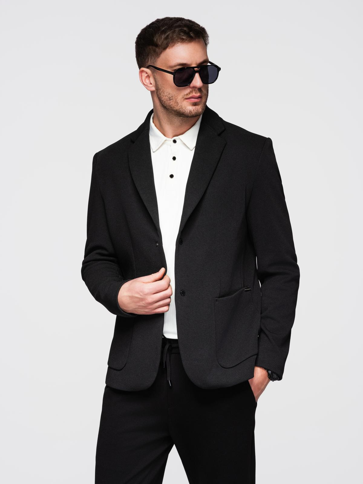 Ombre Men's jacket with high collar and hood - black