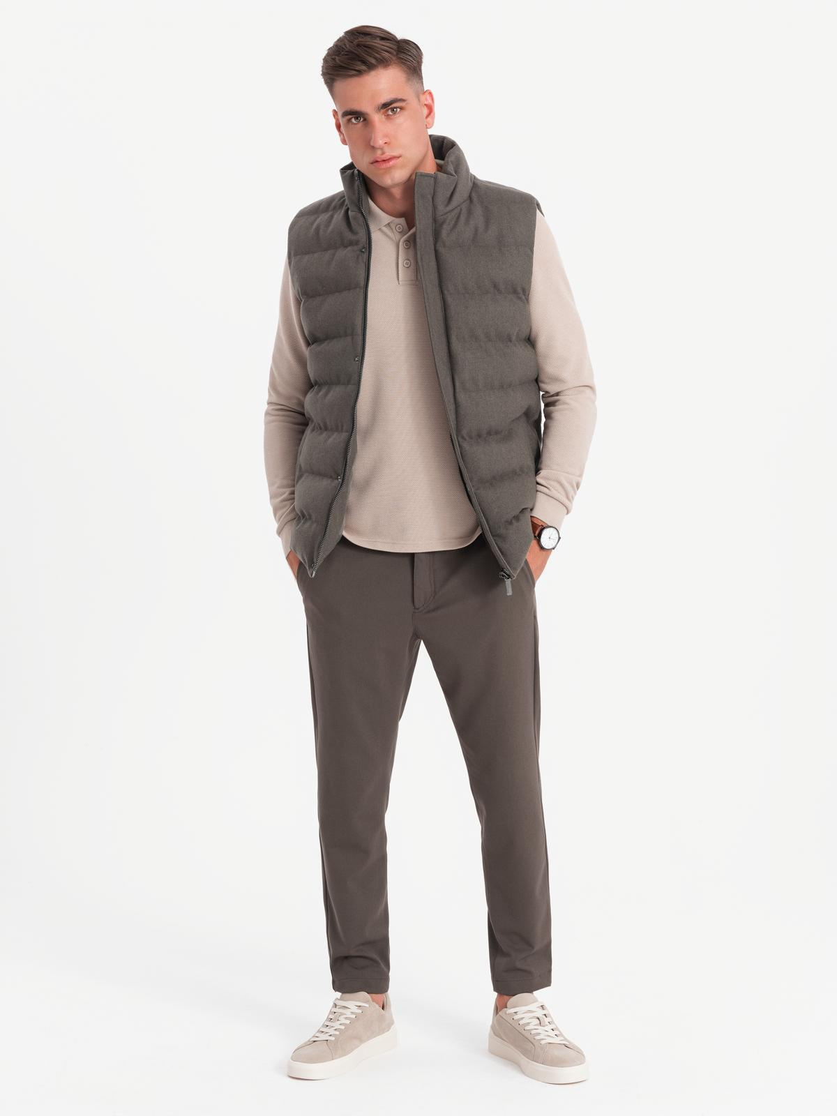 Ombre Men&#039;s quilted wool sleeveless jacket - olive melange