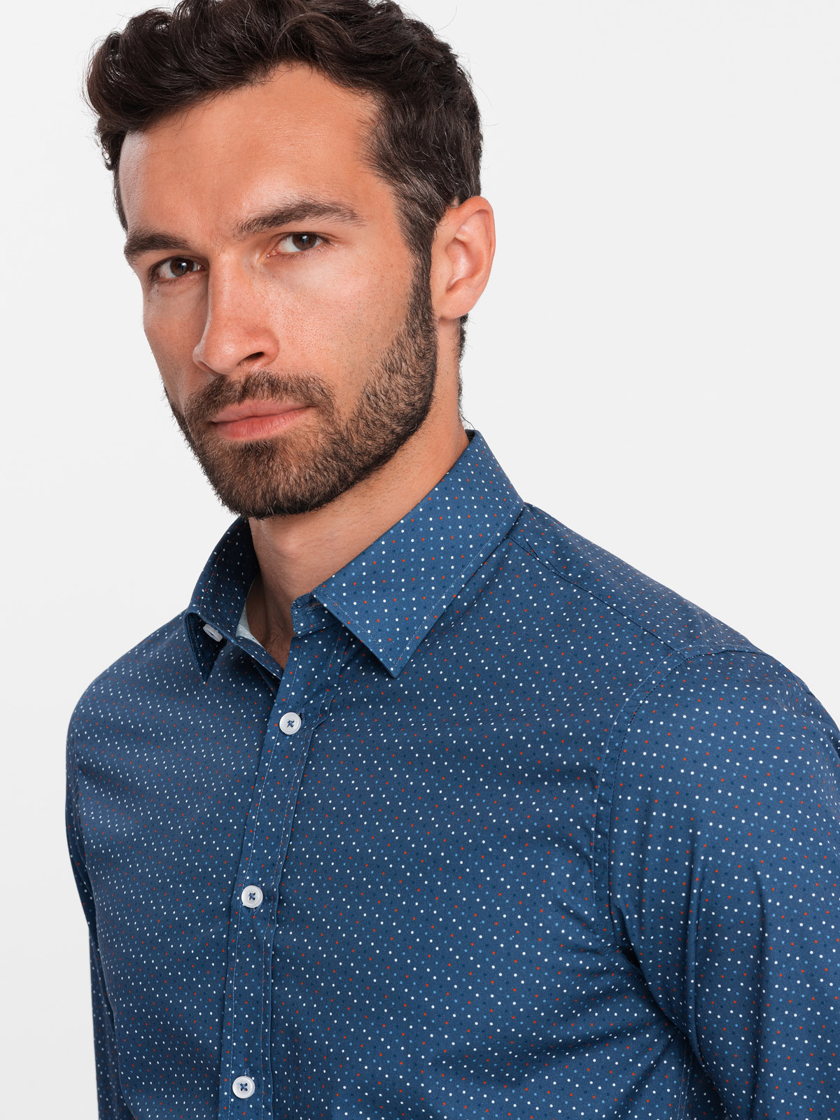 Ombre Men&#039;s cotton patterned SLIM FIT shirt - blue