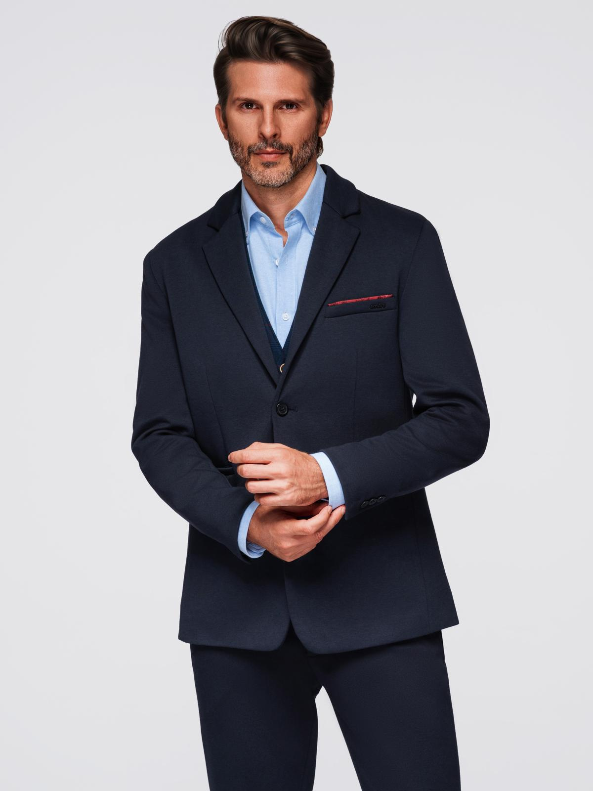 Ombre Men's knitted jacket with a fitted cut - navy blue