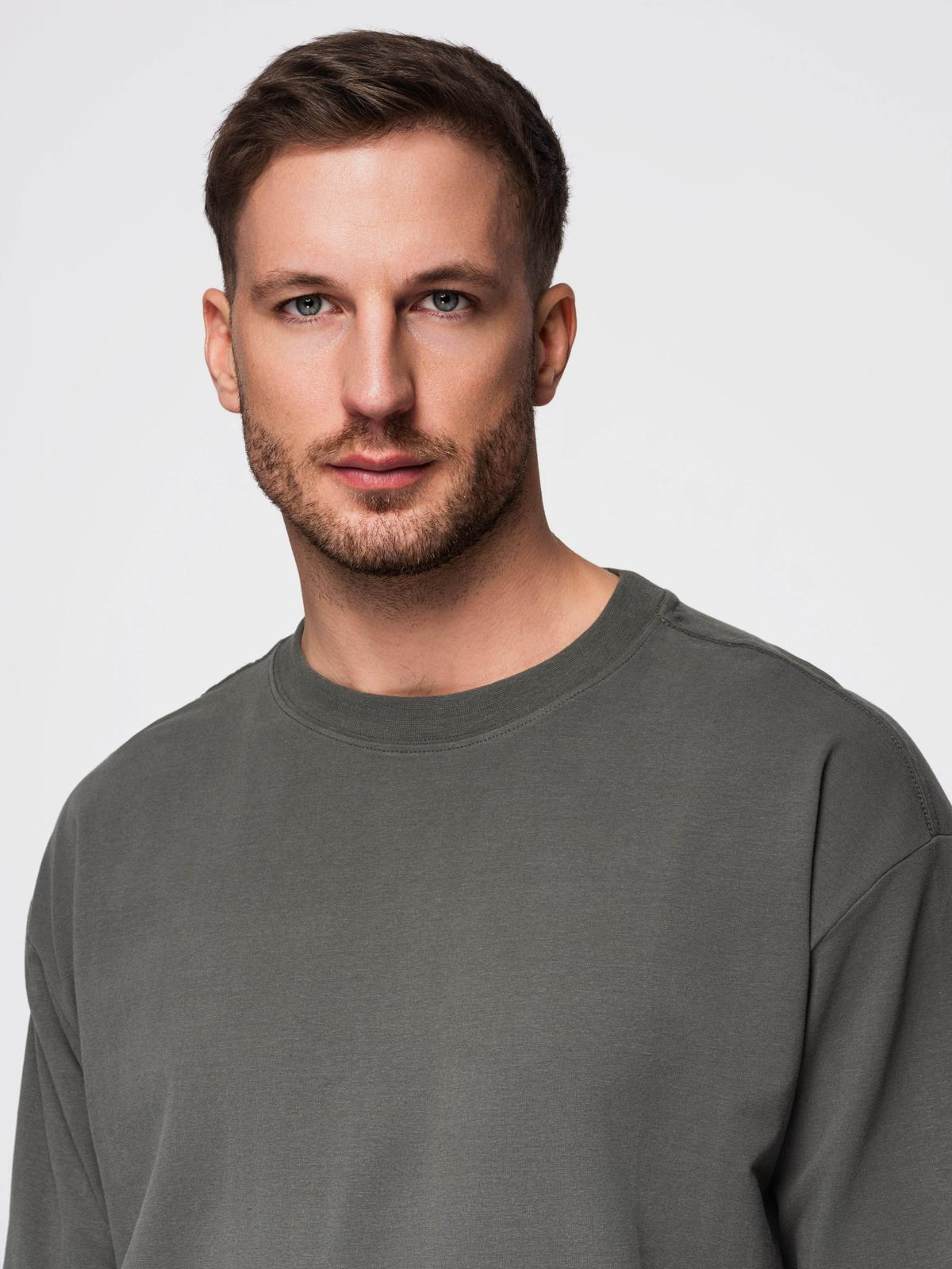Ombre Men's cotton LOOSE FIT longsleeve with round neckline - gray-green