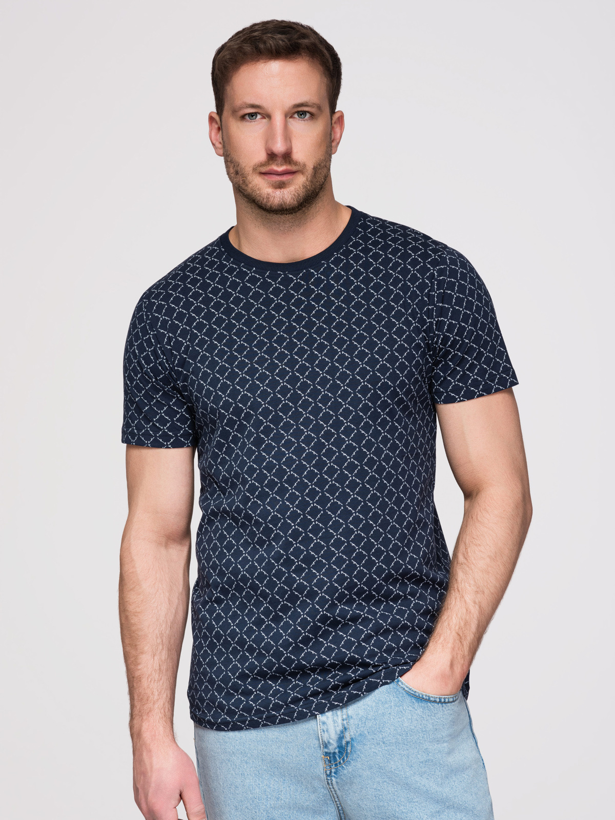 Ombre Men's full print knit shirt - navy blue
