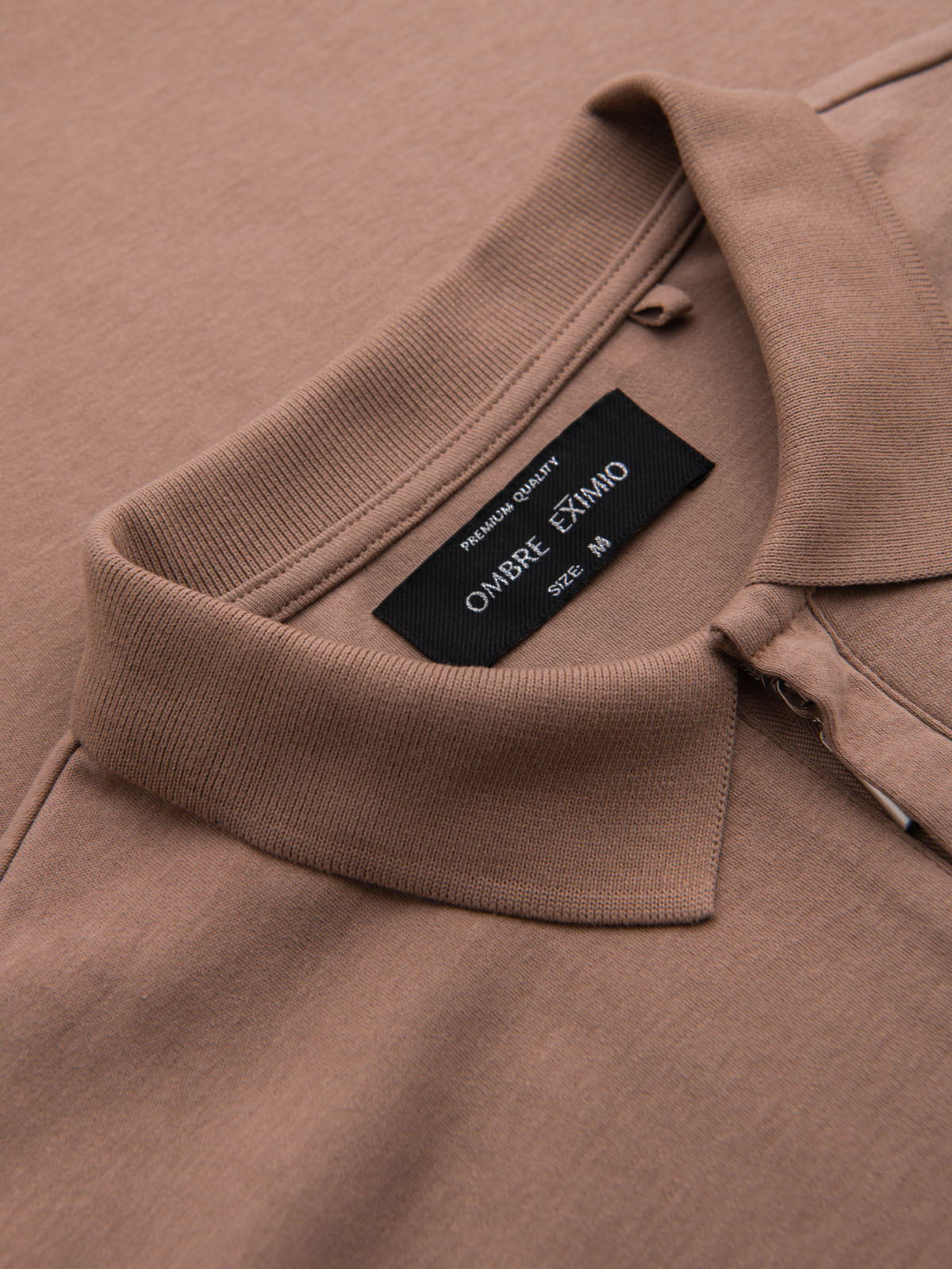 Ombre Men&#039;s polo shirt with zipper neckline - light brown