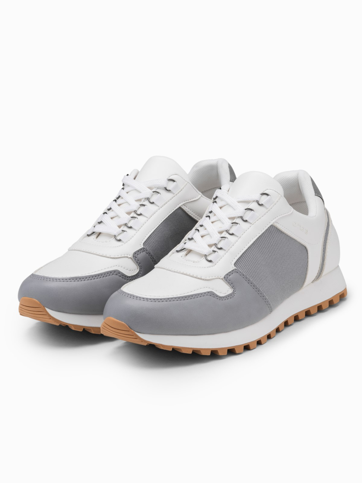 Ombre Patchwork men&#039;s shoes sneakers with combined materials - white and gray