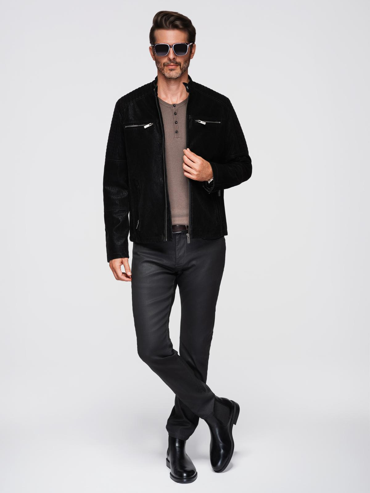 Ombre Stylish men&#039;s eco leather biker jacket with collar